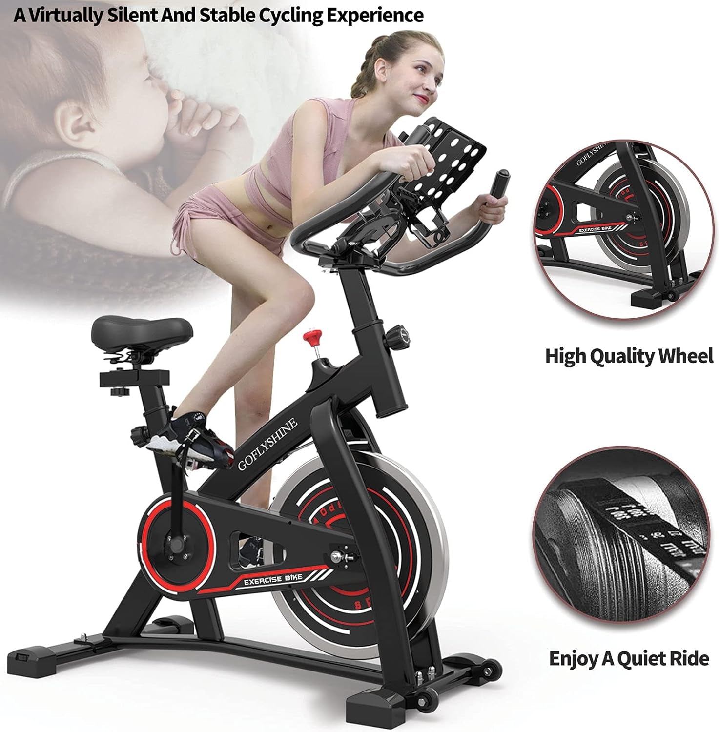 Exercise Bikes Stationary,Exercise Bike for Home Indoor Cycling Bike for Home Cardio Gym,Workout Bike with 35 LBS Flywheel (-Red)