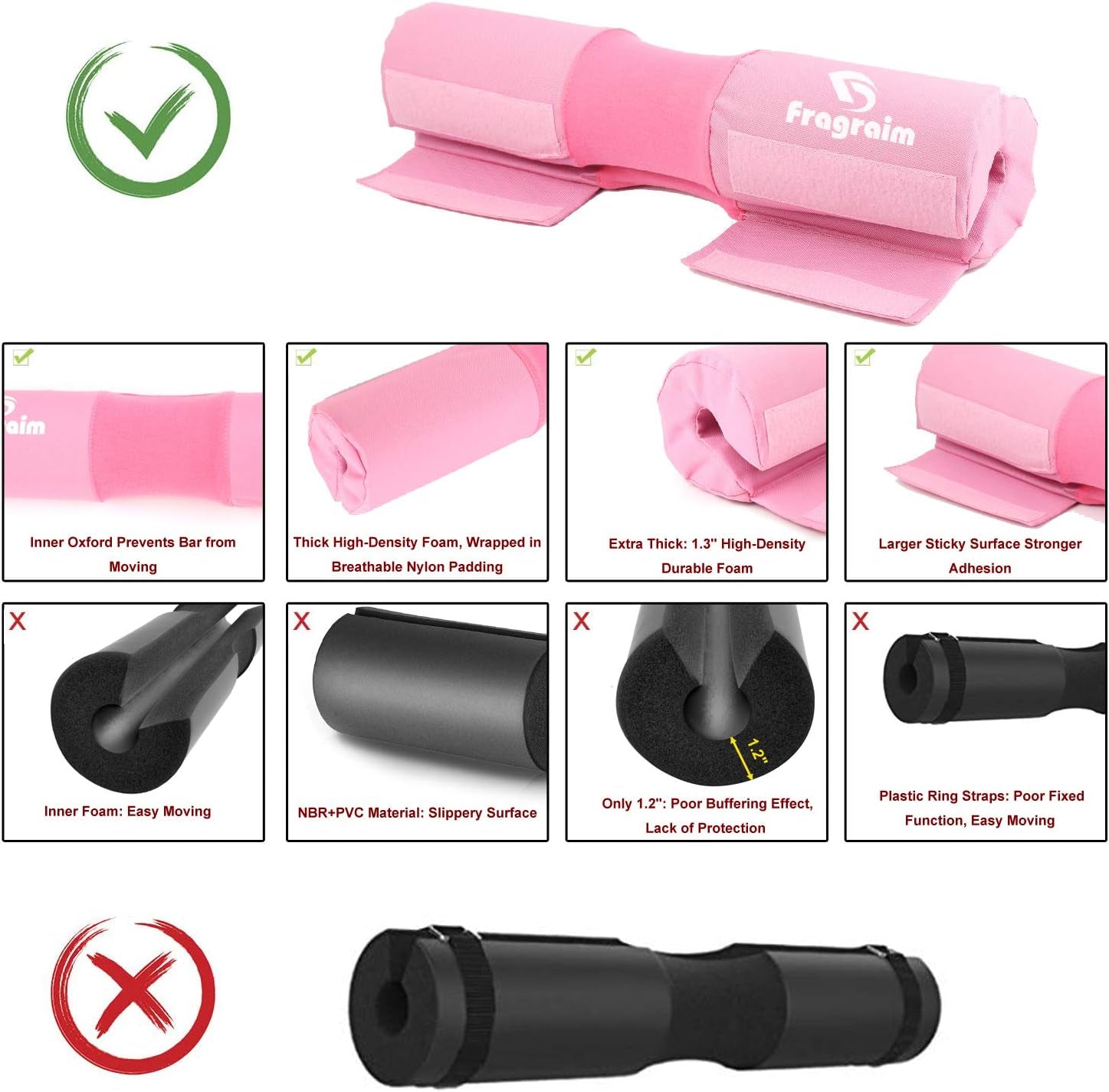 Barbell Squat Pad, Safety Bar Pad with Thick Foam and Nylon Padding - Neck & Shoulder Protective Pad Support for Squats, Lunges & Hip Thrusts - Fits Olympic Standard Weightlifting Bar