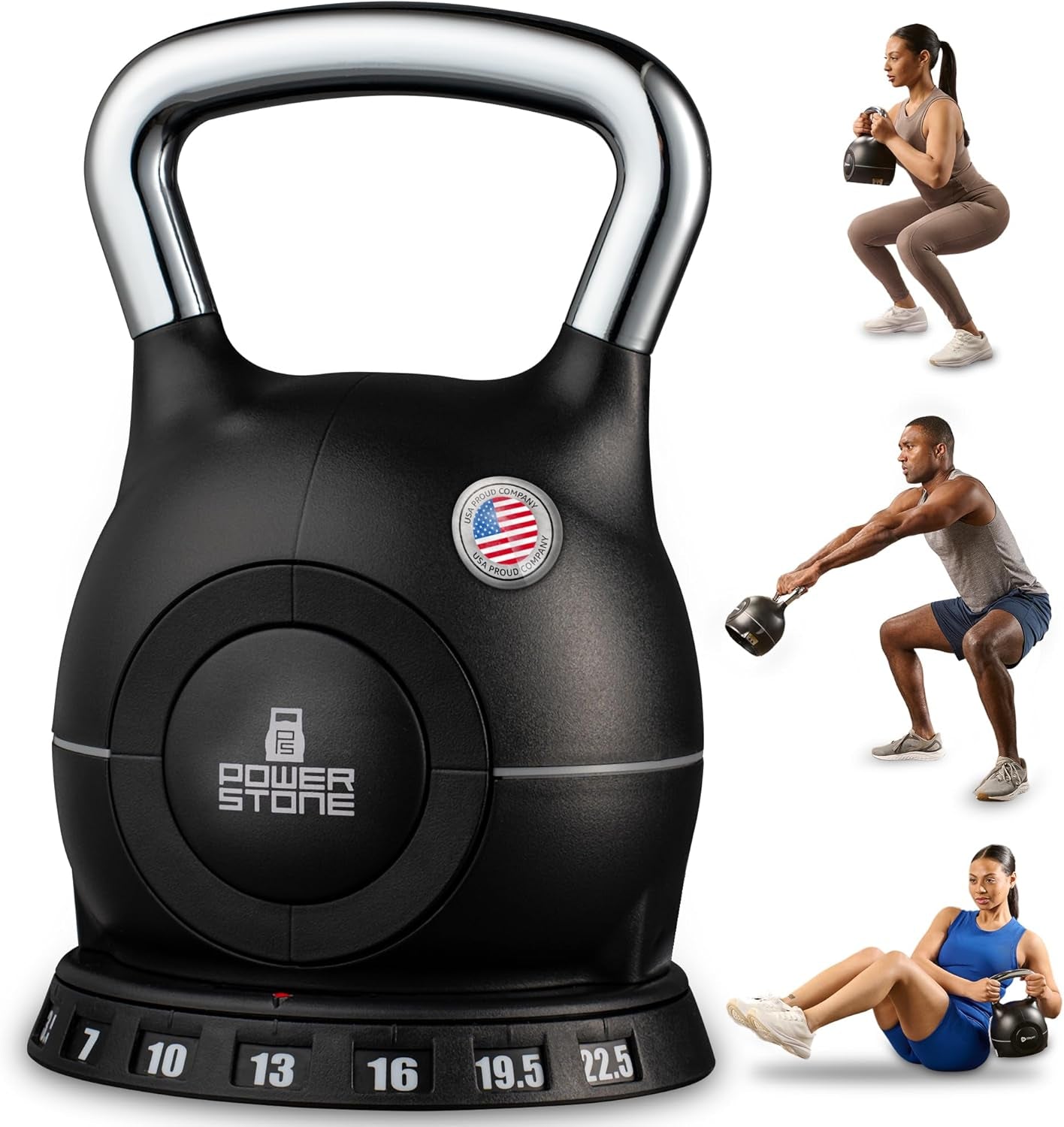 Adjustable Kettlebell - 7In1 Kettlebells Weight with Quick-Select Dial & Safety Lock – Choose 22.5 Lb or 44 Lb – Compact Space Saving for Strength Training & Full Body Workouts