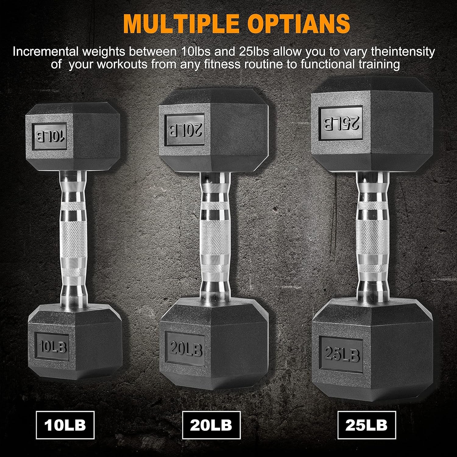 Hex Dumbbells Set of 2 Solid Iron Cast Hand Weights with Rubber Coated Dumbbell in Pairs -10Lbs 15Lb 20Lbs Exercise & Fitness with Chrome-Plated Knurled Handles for Strength Training