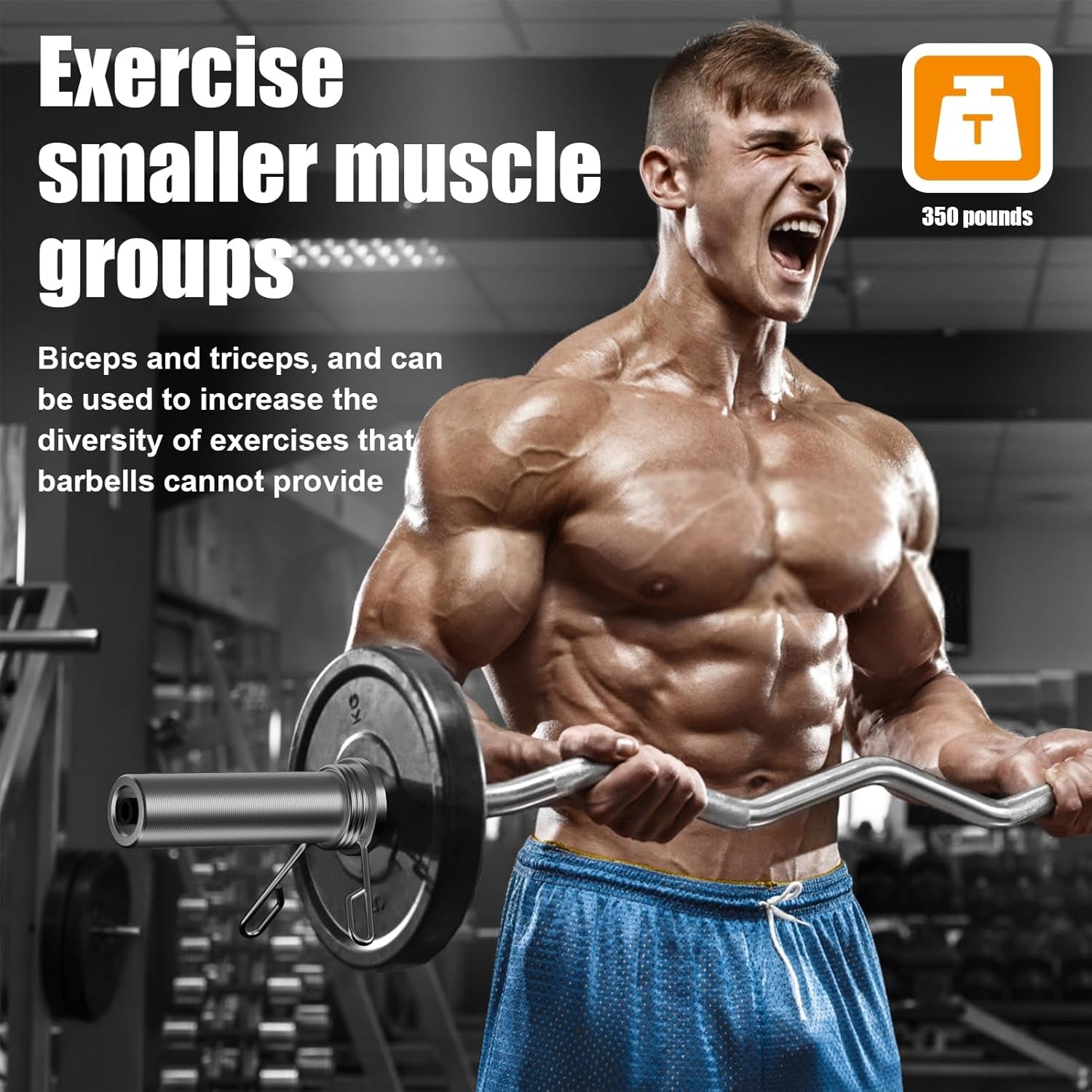 Curl Bar Weight Lifting Bar, 47" Carbon Steel Barbell Bar, Benches Press Bar, Curved Rod Weight Bar for Weightlifting, Powerlifting, Cross Fit Training, 350 Lbs Max Load Capacity, Home Gym