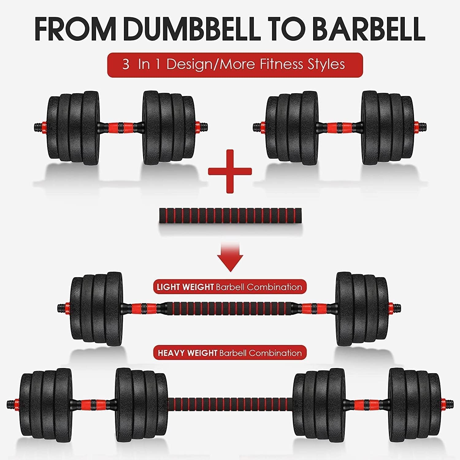 Adjustable Dumbbells Weight Sets, 22/110 LBS Dumbbell Barbell Set, 3-In-1 Home Gym Equipment Bodybuilding Fitness Gear Weight Lifting Strength Training (Barbell 22LB or 11 LB Dumbbell Pair)