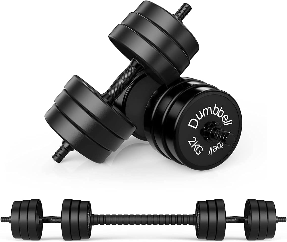 Adjustable Dumbbell Barbell Weight Pair, Free Weights 2-In-1 Set, 22-33-44-55-66-88 Non-Slip, All-Purpose, Home, Gym (Barbell 44LB or 22 LB Dumbbell Pair, Black)