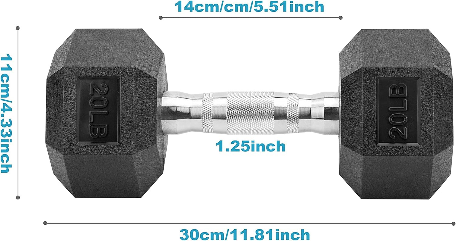 Hex Dumbbells Set of 2 Solid Iron Cast Hand Weights with Rubber Coated Dumbbell in Pairs -10Lbs 15Lb 20Lbs Exercise & Fitness with Chrome-Plated Knurled Handles for Strength Training