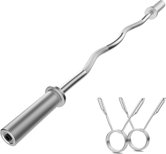 Curl Bar Weight Lifting Bar, 47" Carbon Steel Barbell Bar, Benches Press Bar, Curved Rod Weight Bar for Weightlifting, Powerlifting, Cross Fit Training, 350 Lbs Max Load Capacity, Home Gym