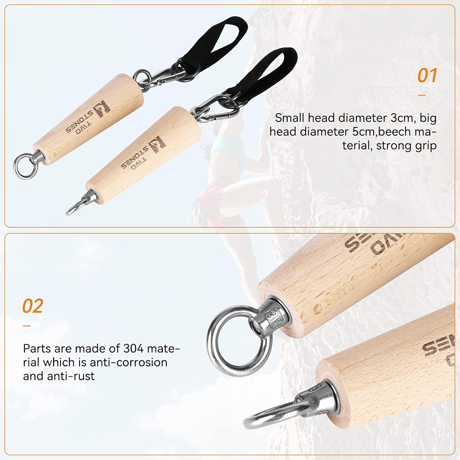 Wooden Pull up Grips | Wood Climbing Power Grips | Pull up Climbing Hold Grips | Premium Wood Training Tool for Grip Strength | Rock Climbing | Bouldering