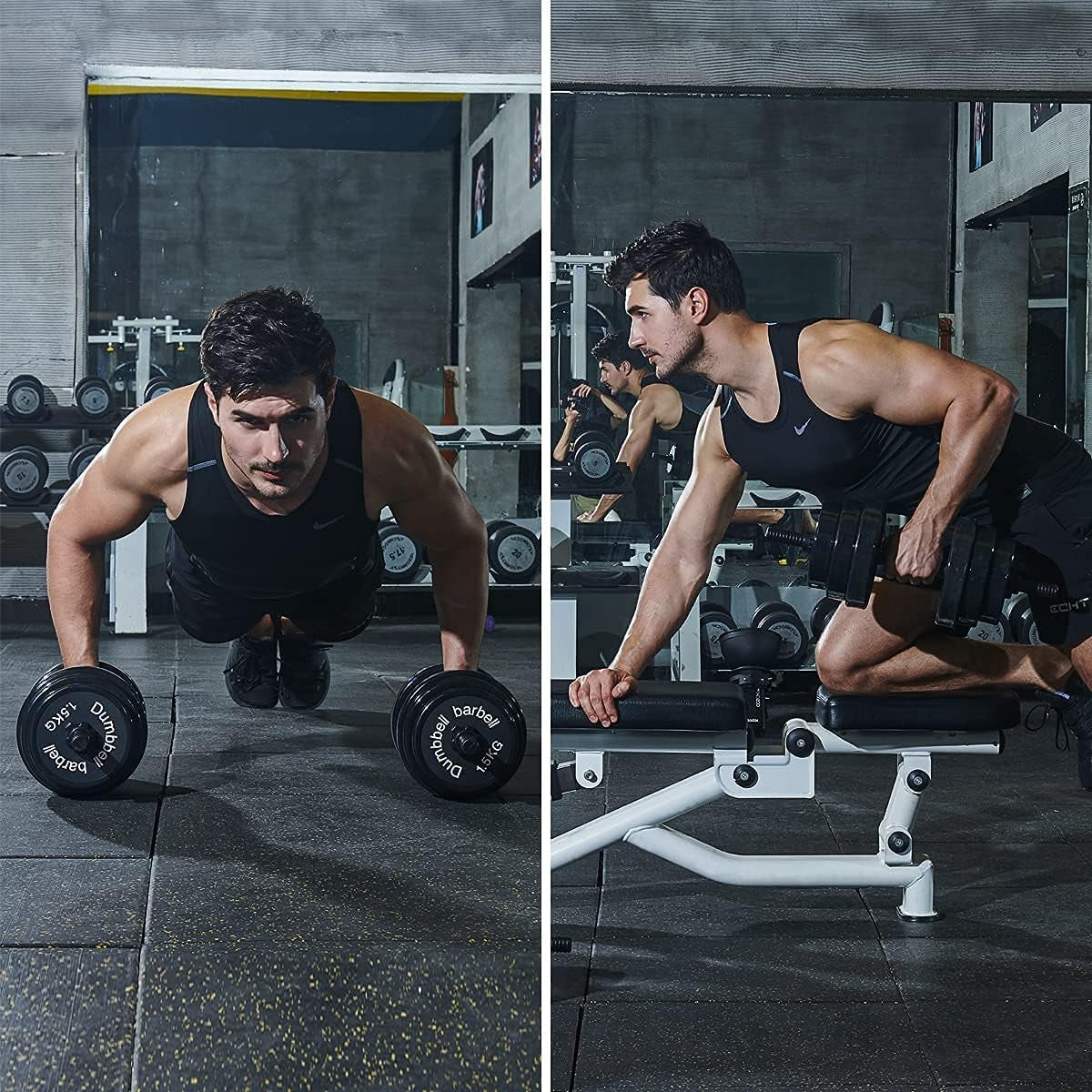 Adjustable Dumbbell Barbell Weight Pair, Free Weights 2-In-1 Set, 22-33-44-55-66-88 Non-Slip, All-Purpose, Home, Gym (Barbell 44LB or 22 LB Dumbbell Pair, Black)