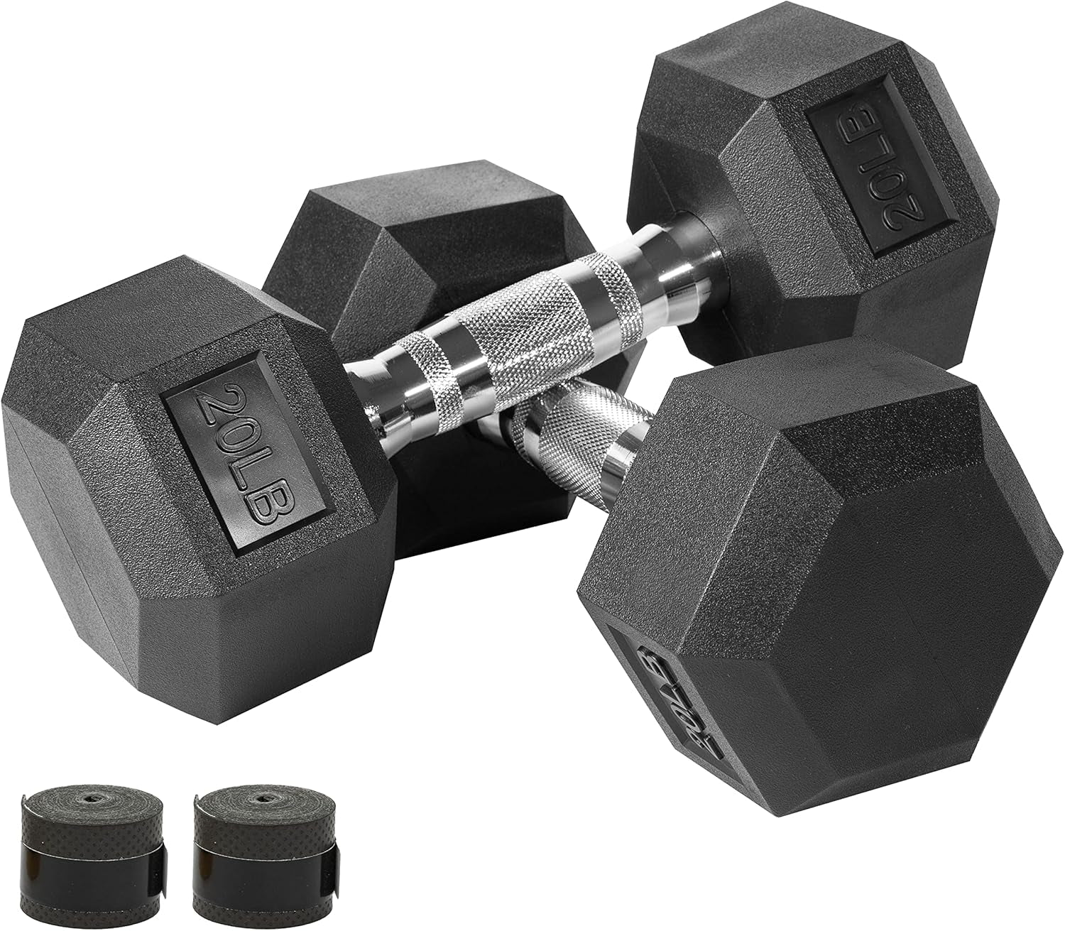 Hex Dumbbells Set of 2 Solid Iron Cast Hand Weights with Rubber Coated Dumbbell in Pairs -10Lbs 15Lb 20Lbs Exercise & Fitness with Chrome-Plated Knurled Handles for Strength Training