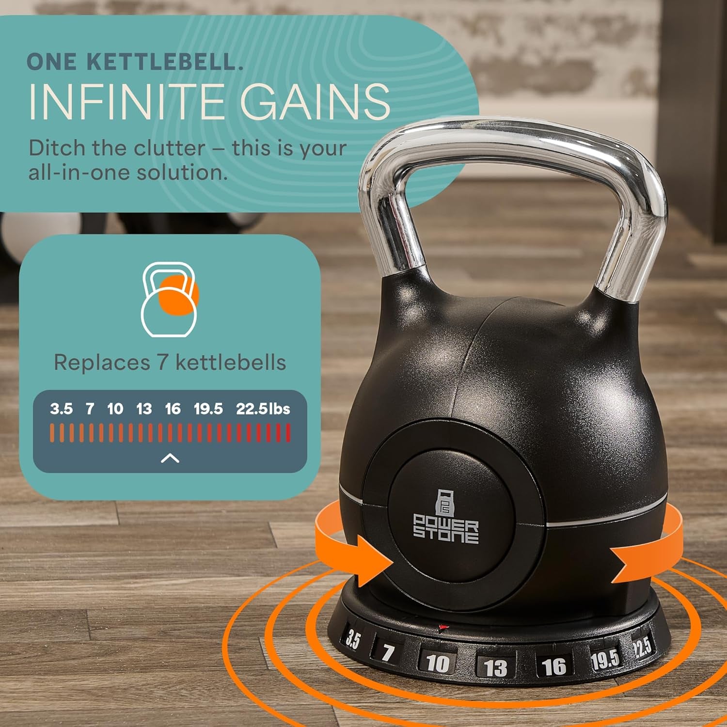 Adjustable Kettlebell - 7In1 Kettlebells Weight with Quick-Select Dial & Safety Lock – Choose 22.5 Lb or 44 Lb – Compact Space Saving for Strength Training & Full Body Workouts