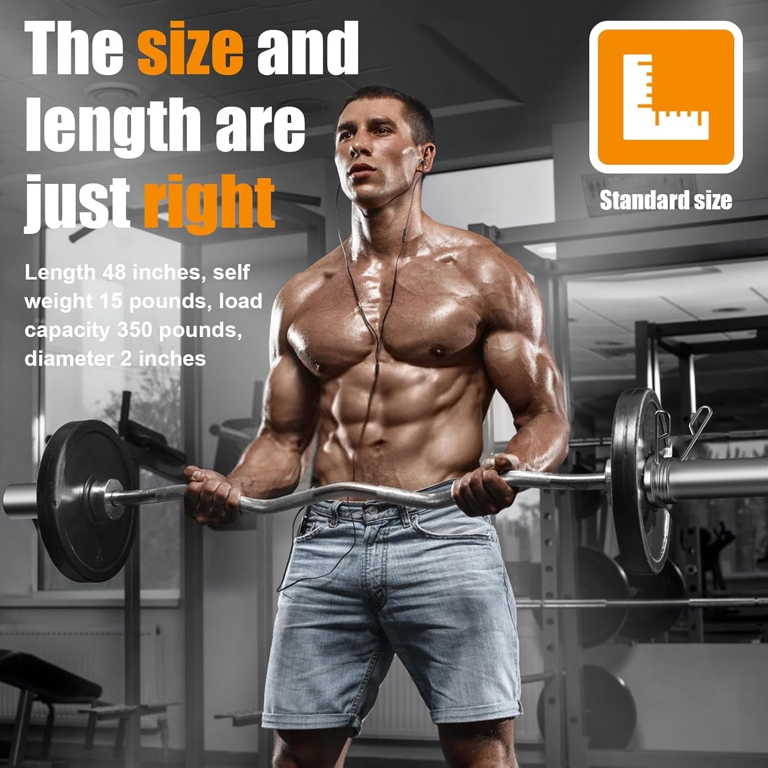 Curl Bar Weight Lifting Bar, 47" Carbon Steel Barbell Bar, Benches Press Bar, Curved Rod Weight Bar for Weightlifting, Powerlifting, Cross Fit Training, 350 Lbs Max Load Capacity, Home Gym