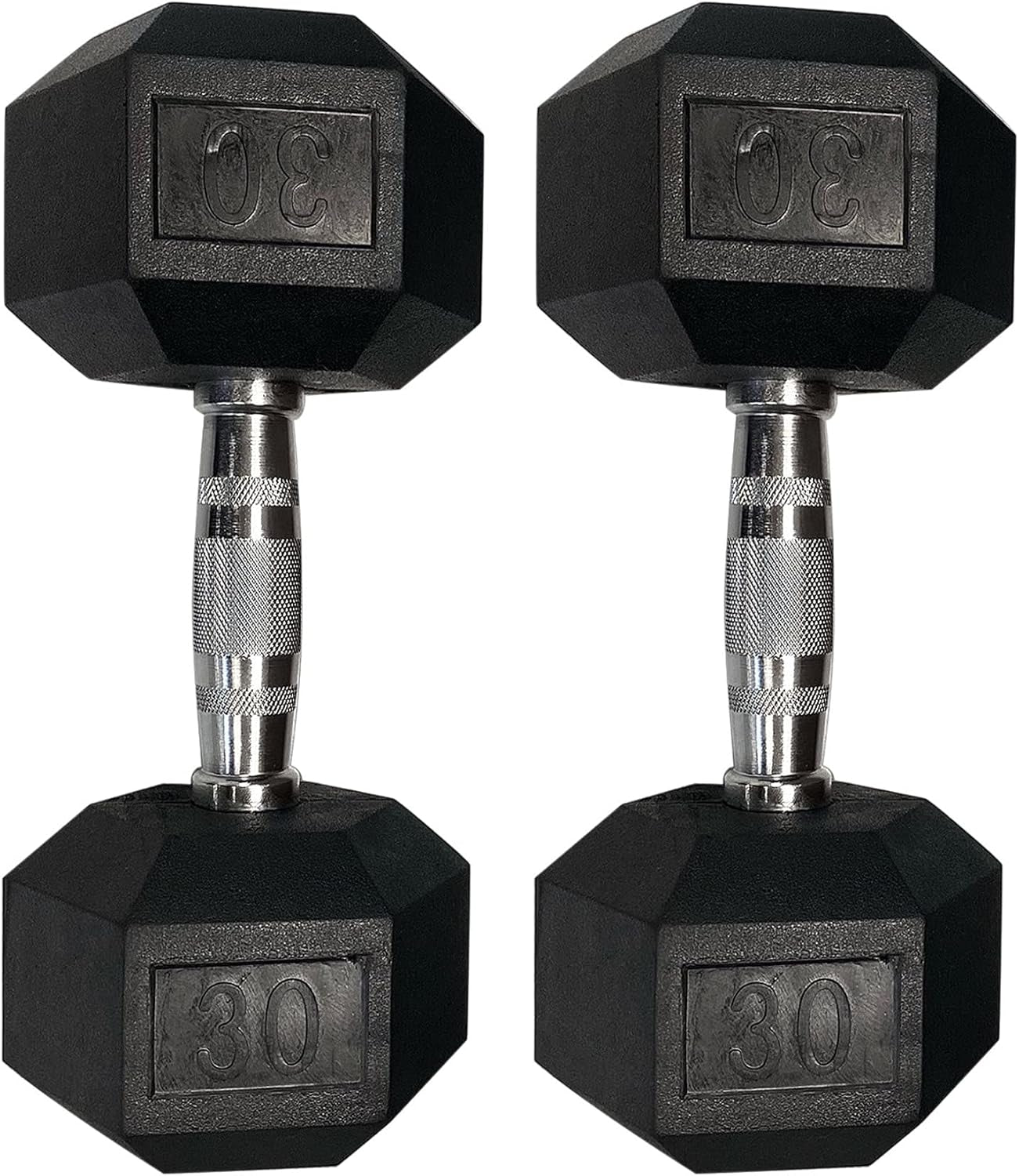 Set of Rubber Hex Dumbbell Workout Weights with Metal Handles, Pair of 2 Heavy Dumbbells Weight (35-LB Pair), Black