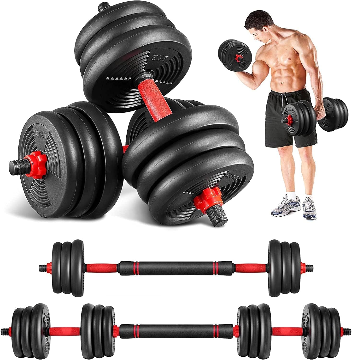 Adjustable Dumbbell Set 2 in 1 Barbell with Connecting Rod & Anti-Slip Handle Dumbbells for Men and Women 44 LB for Workout Strength Training Fitness Weight Gym
