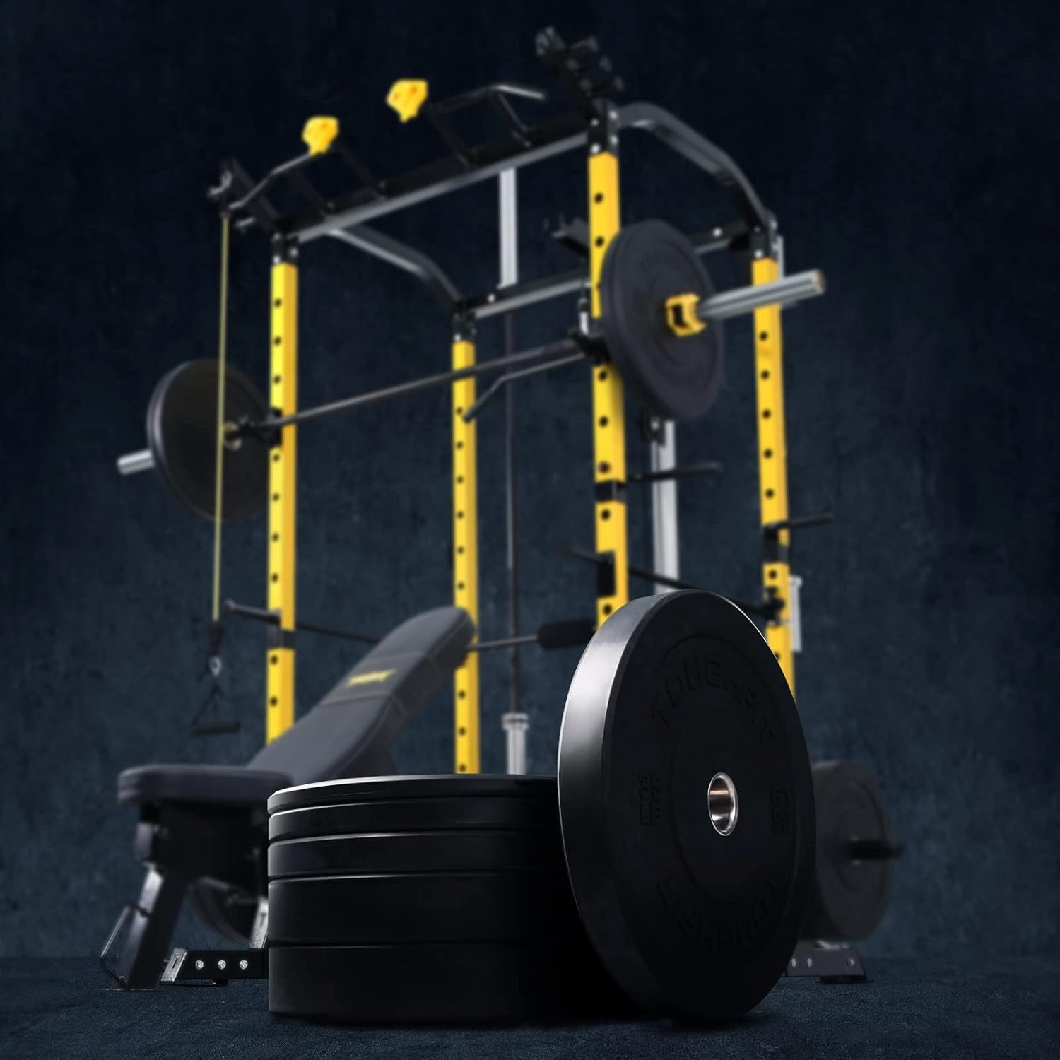 Bumper Plates with Steel Insert- Rubber 2 Inch Olympic Barbell Weightlifting Plates Set for Strength Training, Muscle Toning -Pure Black, Multi Option, Single, Pair, Set…