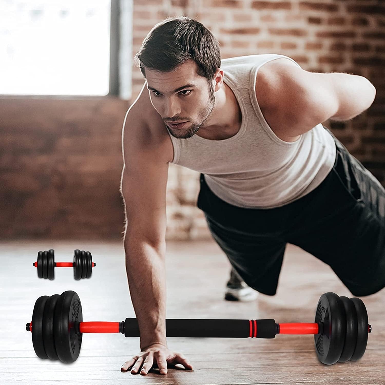 Adjustable Dumbbell Set 2 in 1 Barbell with Connecting Rod & Anti-Slip Handle Dumbbells for Men and Women 44 LB for Workout Strength Training Fitness Weight Gym