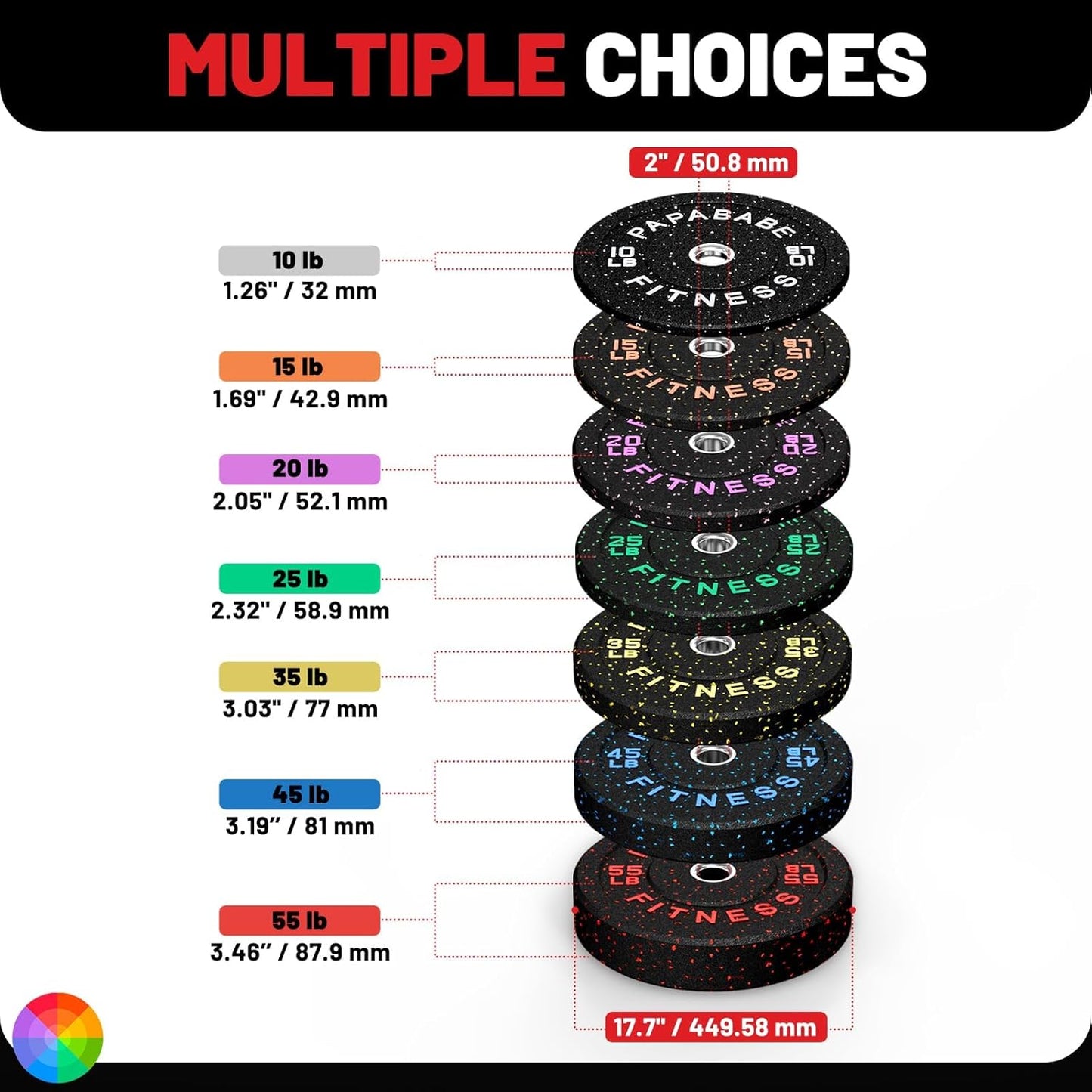 Weight Plates, 2-Inch Weights Plates Set, Floor Protective Rubber Weight Plates, 10-600Lbs Bumper Plates for Barbell Strength Training & Weightlifting (Single/Pair/Full Set)