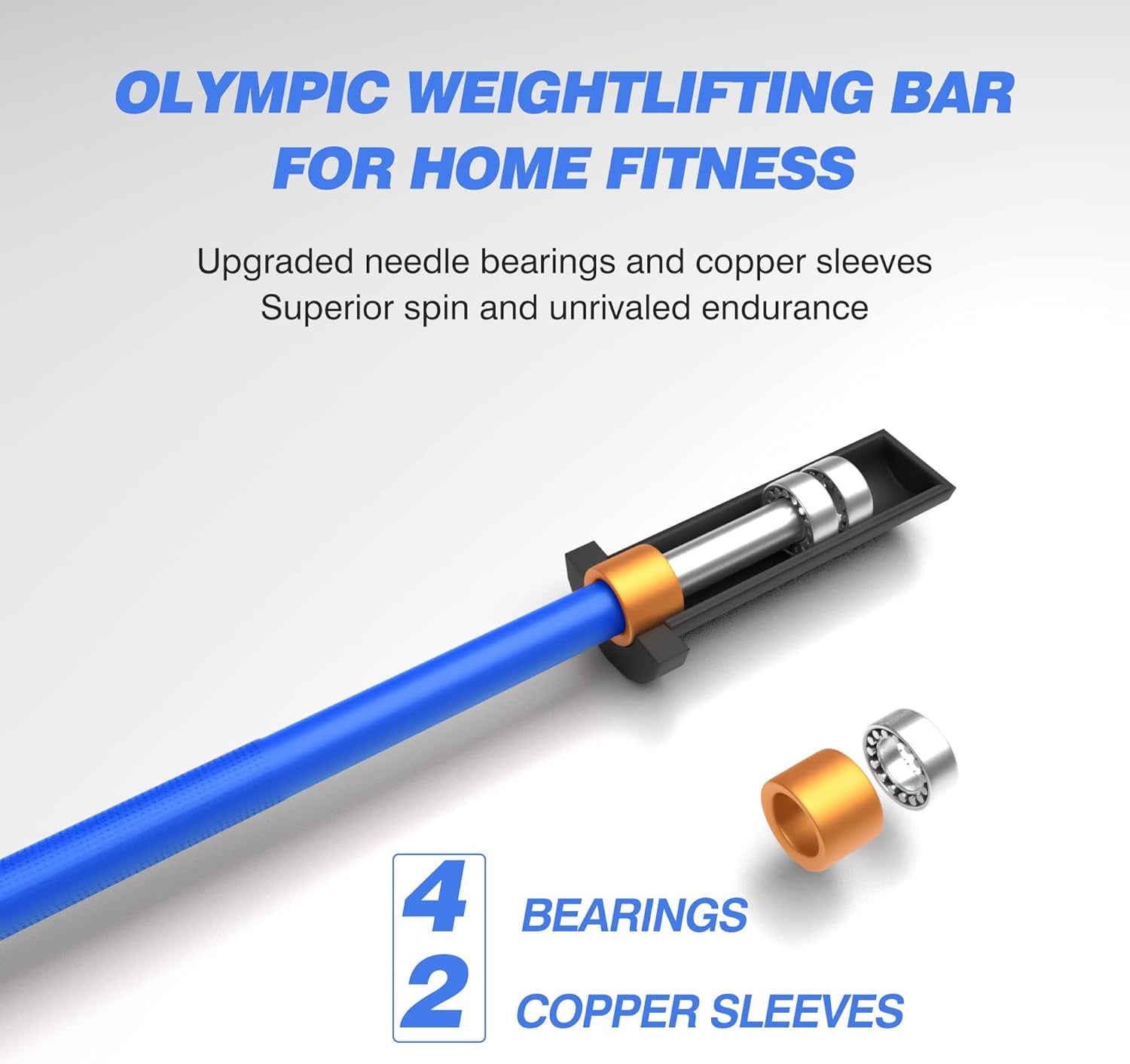 Olympic Barbell Bar 4FT Solid Chrome Barbell with Bearing, 7.2FT Home Gym 2" Weightlifting Bar, 400Lbs/1200Lbs Weight Capacity