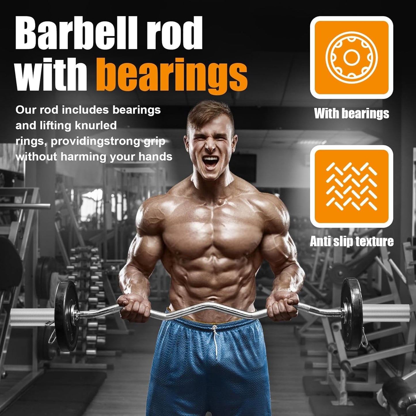 Curl Bar Weight Lifting Bar, 47" Carbon Steel Barbell Bar, Benches Press Bar, Curved Rod Weight Bar for Weightlifting, Powerlifting, Cross Fit Training, 350 Lbs Max Load Capacity, Home Gym