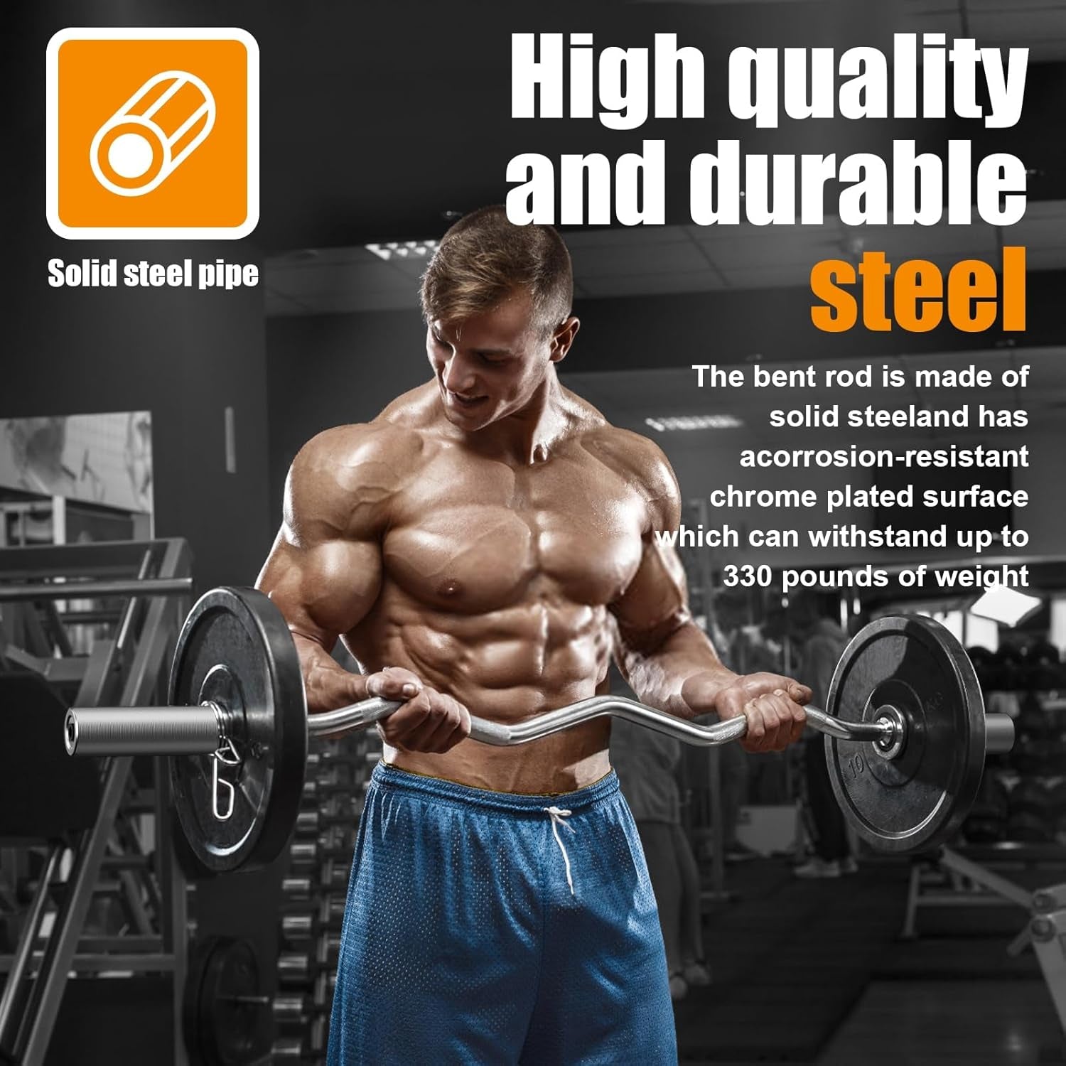 Curl Bar Weight Lifting Bar, 47" Carbon Steel Barbell Bar, Benches Press Bar, Curved Rod Weight Bar for Weightlifting, Powerlifting, Cross Fit Training, 350 Lbs Max Load Capacity, Home Gym