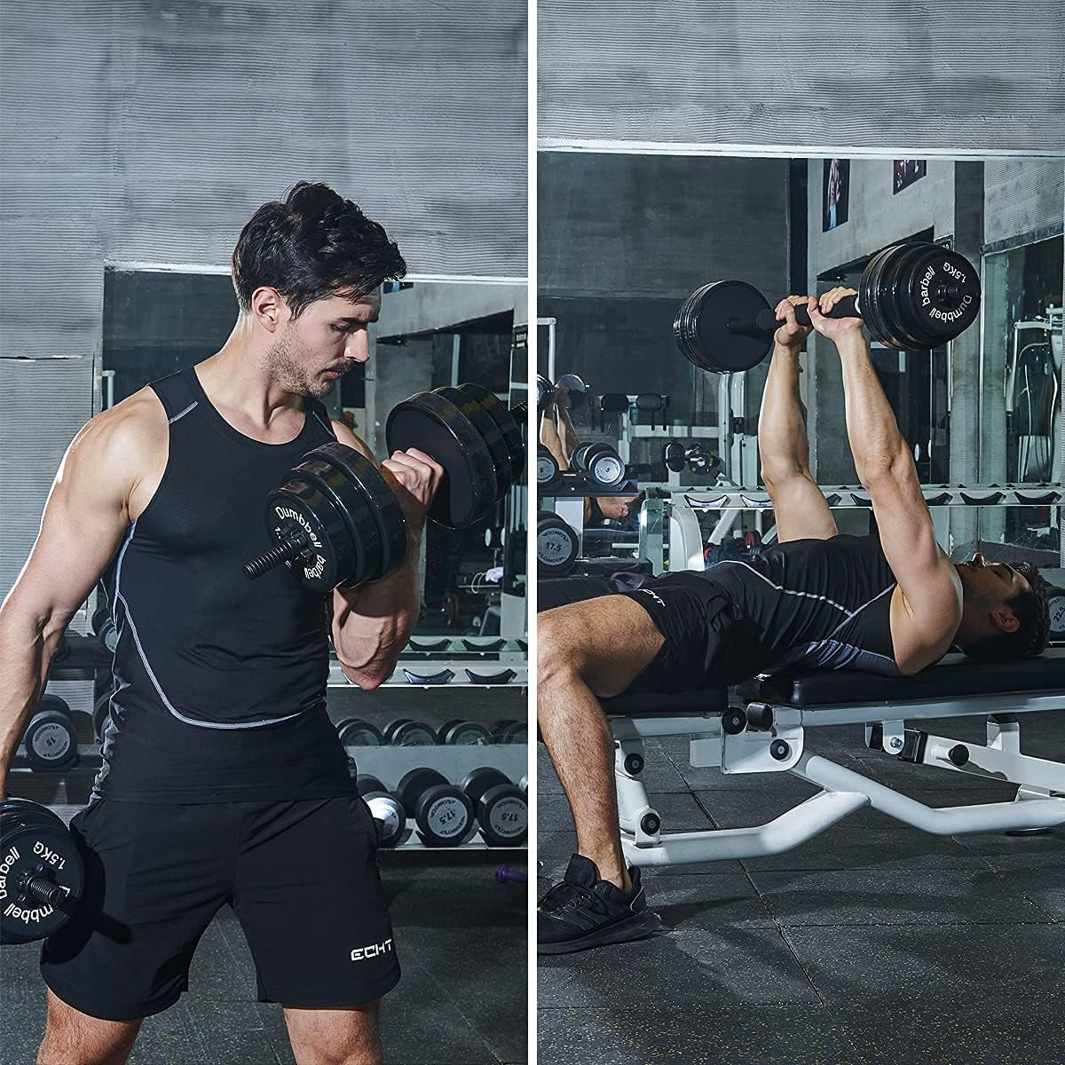 Adjustable Dumbbell Barbell Weight Pair, Free Weights 2-In-1 Set, 22-33-44-55-66-88 Non-Slip, All-Purpose, Home, Gym (Barbell 44LB or 22 LB Dumbbell Pair, Black)