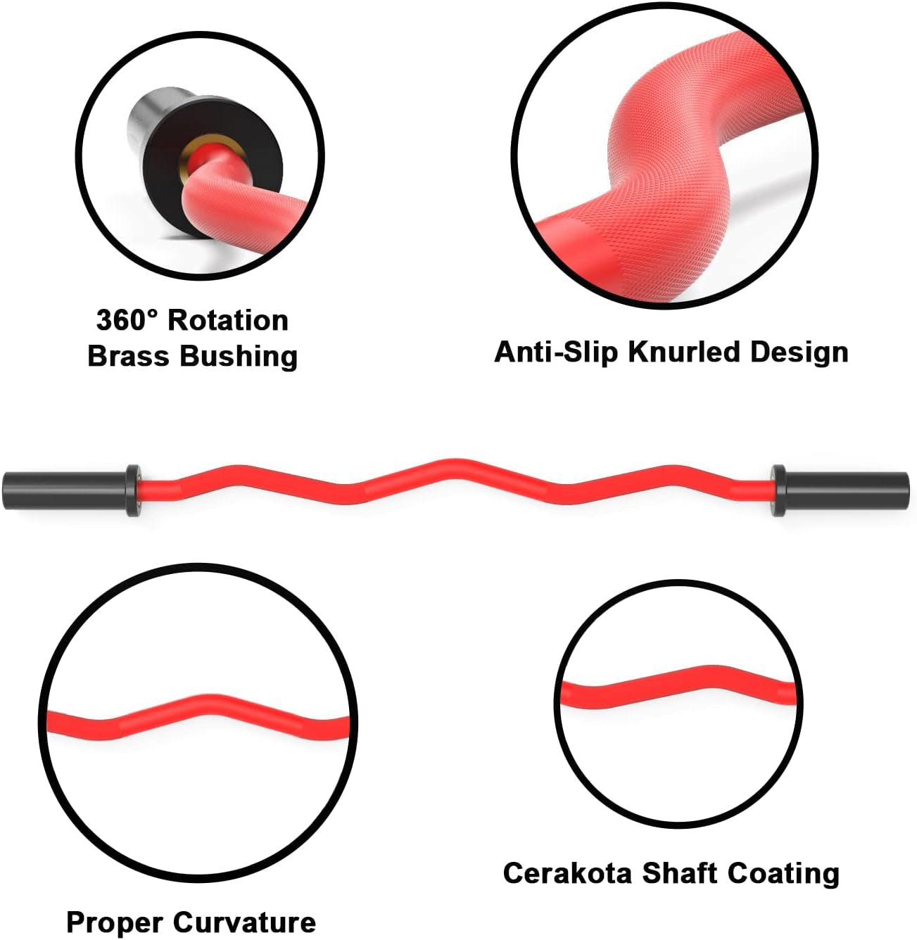 Olympic Barbell 47Inch-4Ft-350Lb /86Inch-7Ft-1500Lb EZ Curl Weight Bar, Capacity Chrome Barbells for Gym Home Strength Training,Weightlifting,Power Lifting