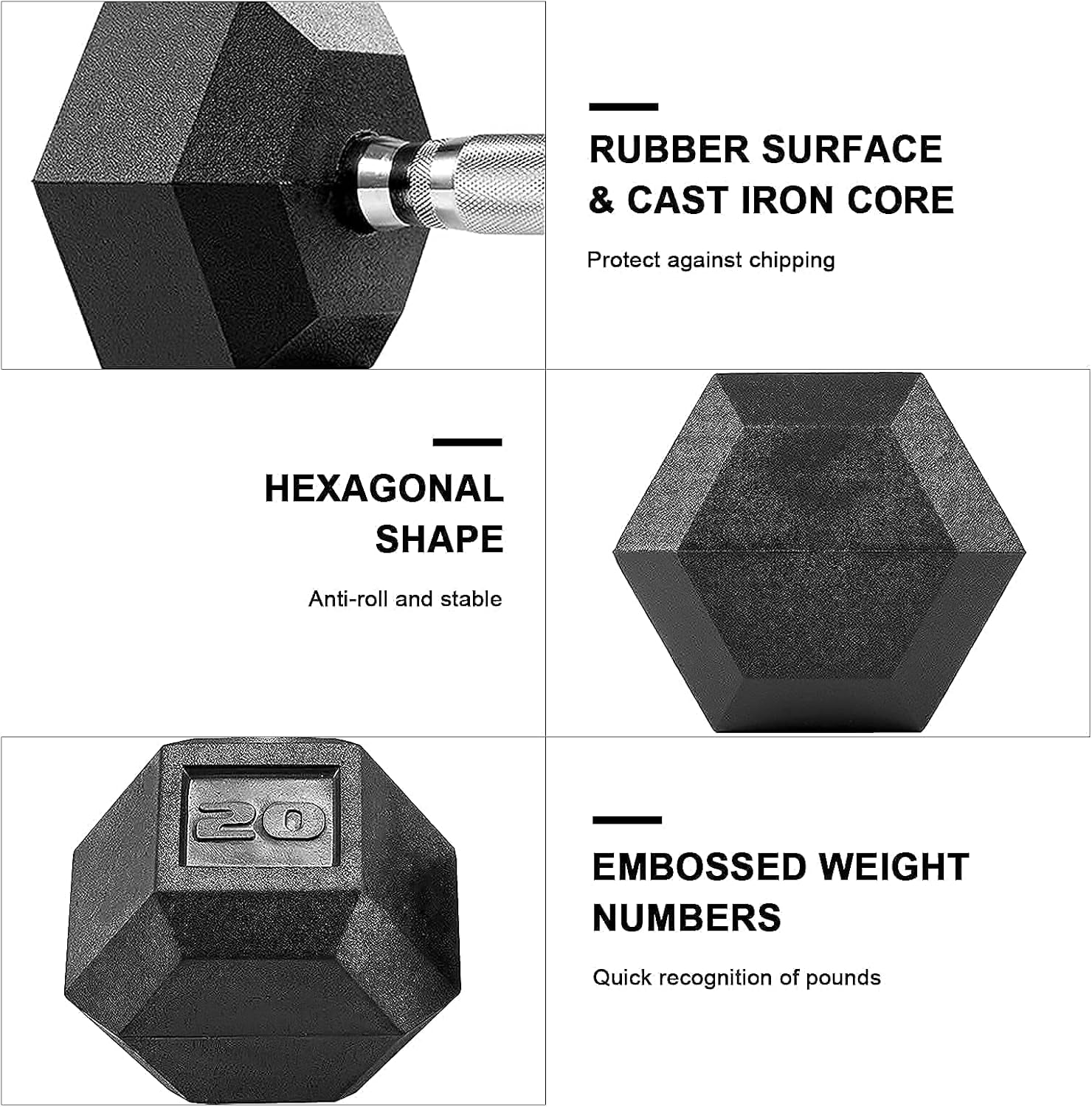 Dumbbells Free Weights Dumbbell Hand Weight Rubber Coated Cast Iron Hex Black Dumbbell Set, for Gym Equipment Workouts Strength Training for Women, Men(5 15 20 25 30 35 40 45 50Lb)