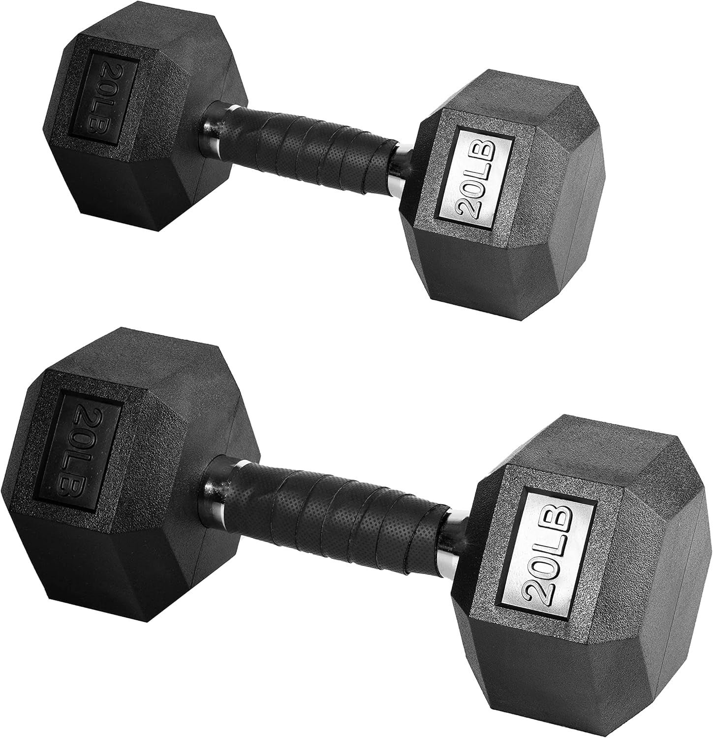 Hex Dumbbells Set of 2 Solid Iron Cast Hand Weights with Rubber Coated Dumbbell in Pairs -10Lbs 15Lb 20Lbs Exercise & Fitness with Chrome-Plated Knurled Handles for Strength Training