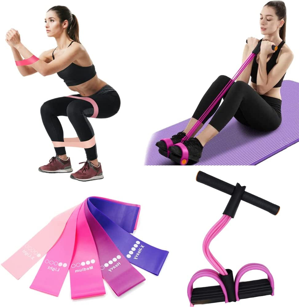 Resistance Fitness Bands, 6-Tube Pedal Puller Resistance Band, 5 Resistance Loop Exercise Bands with Instruction Guide and Carry Bag, for Abdomen Waist Arm Leg Stretching Slimming Training