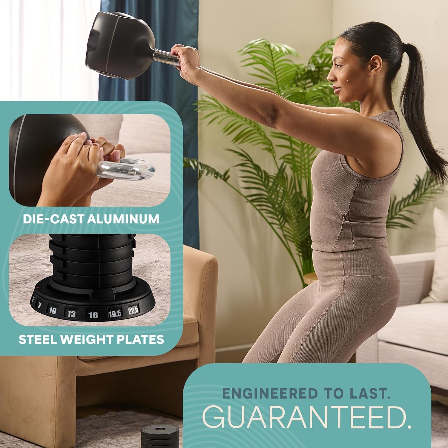 Adjustable Kettlebell - 7In1 Kettlebells Weight with Quick-Select Dial & Safety Lock – Choose 22.5 Lb or 44 Lb – Compact Space Saving for Strength Training & Full Body Workouts