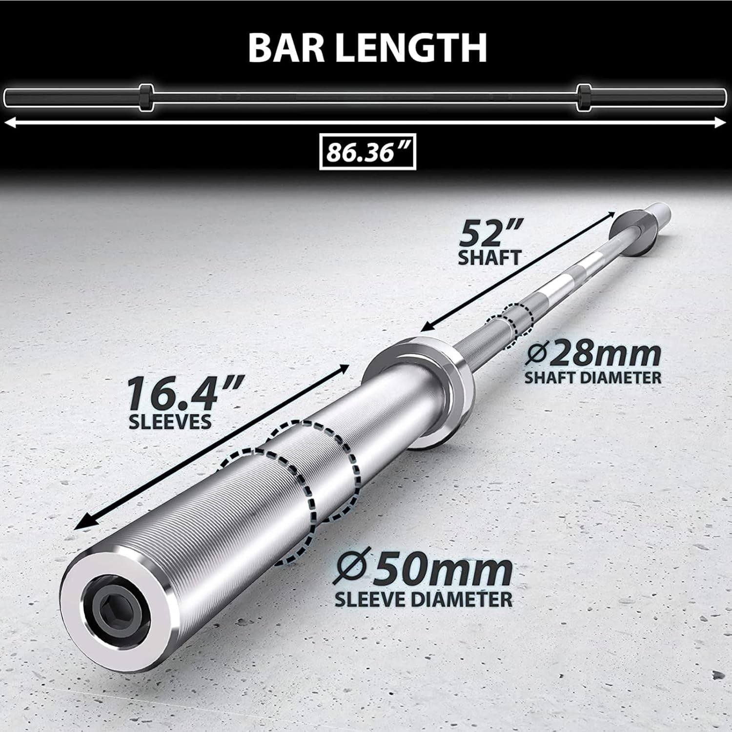 7.2Ft Olympic Weightlifting Barbell - Barbell Rod Solid Iron Weight Bar Set for Weight Training and Power Lifting 500-Lbs Capacity 34-Lbs Bar 28-Mm Shaft Diameter