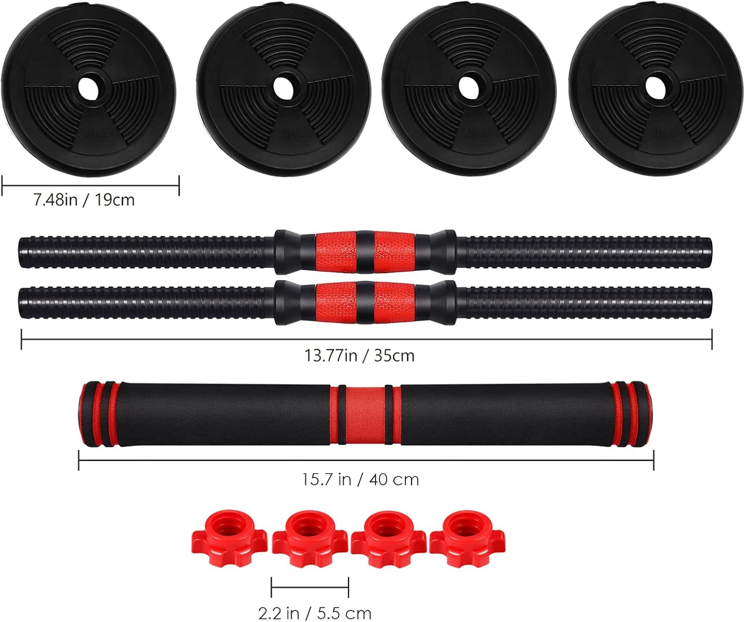 Adjustable Dumbbell Set 2 in 1 Barbell with Connecting Rod & Anti-Slip Handle Dumbbells for Men and Women 44 LB for Workout Strength Training Fitness Weight Gym