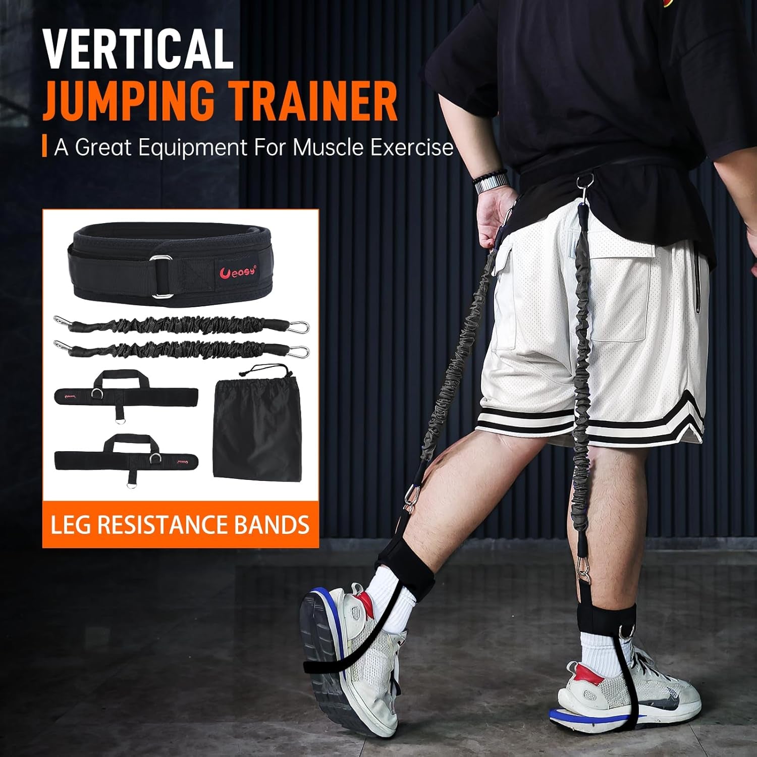 Vertical Jumping Trainer Jump Resistance Bands System Horizontal Leaping Fitness Basketball Volleyball Football Tennis Leg Agility Training (Black-60Pounds)