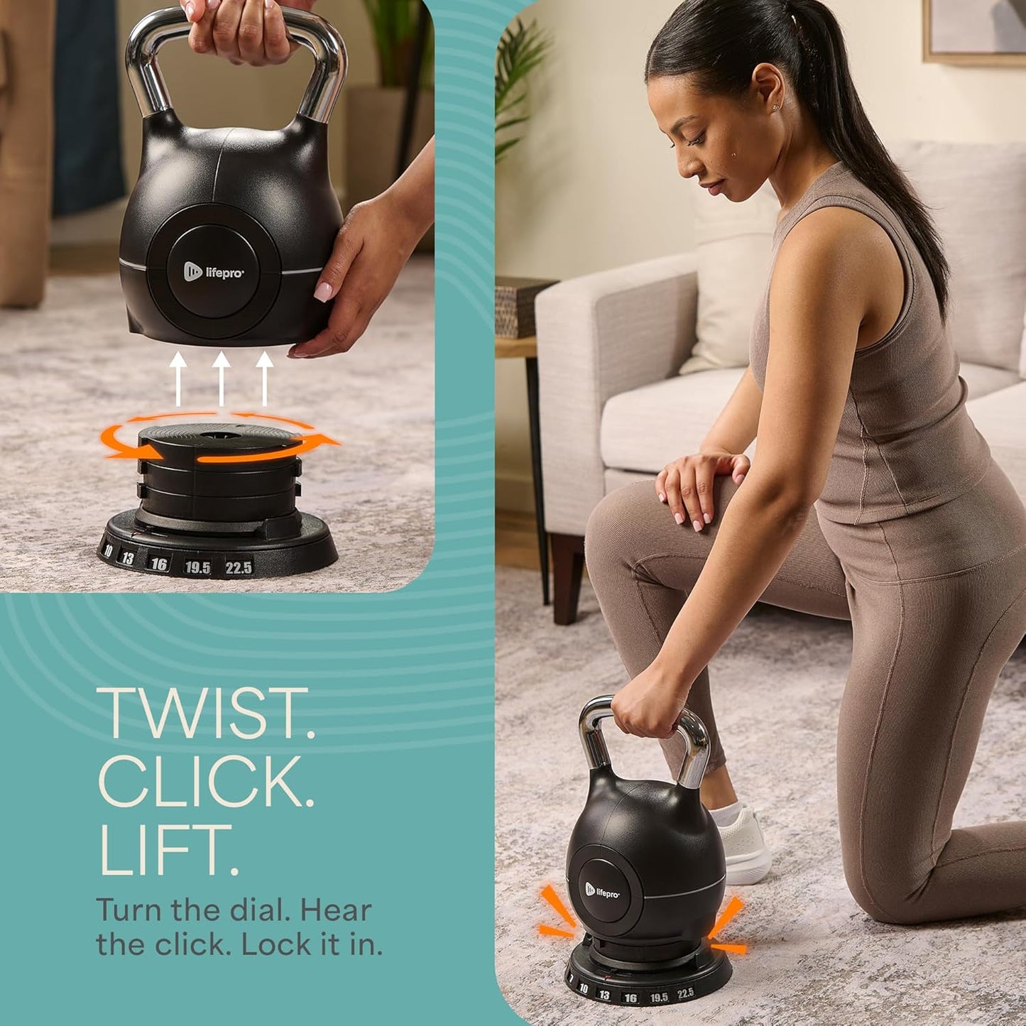 Adjustable Kettlebell - 7In1 Kettlebells Weight with Quick-Select Dial & Safety Lock – Choose 22.5 Lb or 44 Lb – Compact Space Saving for Strength Training & Full Body Workouts