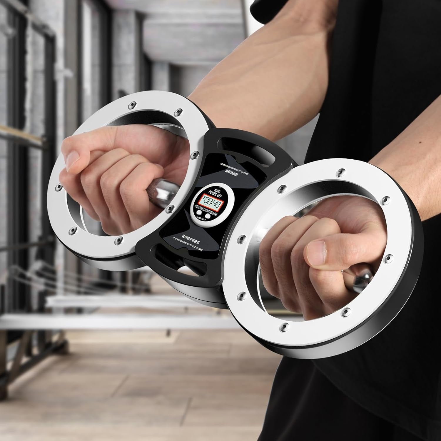 Rotator Machine, 12 Pounds Boxing Forearm Trainer, Adjustable Resistance 360° Rotating Grips, Shoulder Exercise Equipment for Men and Women Wrist, Shoulder, Upper Arm Workout Equipment White