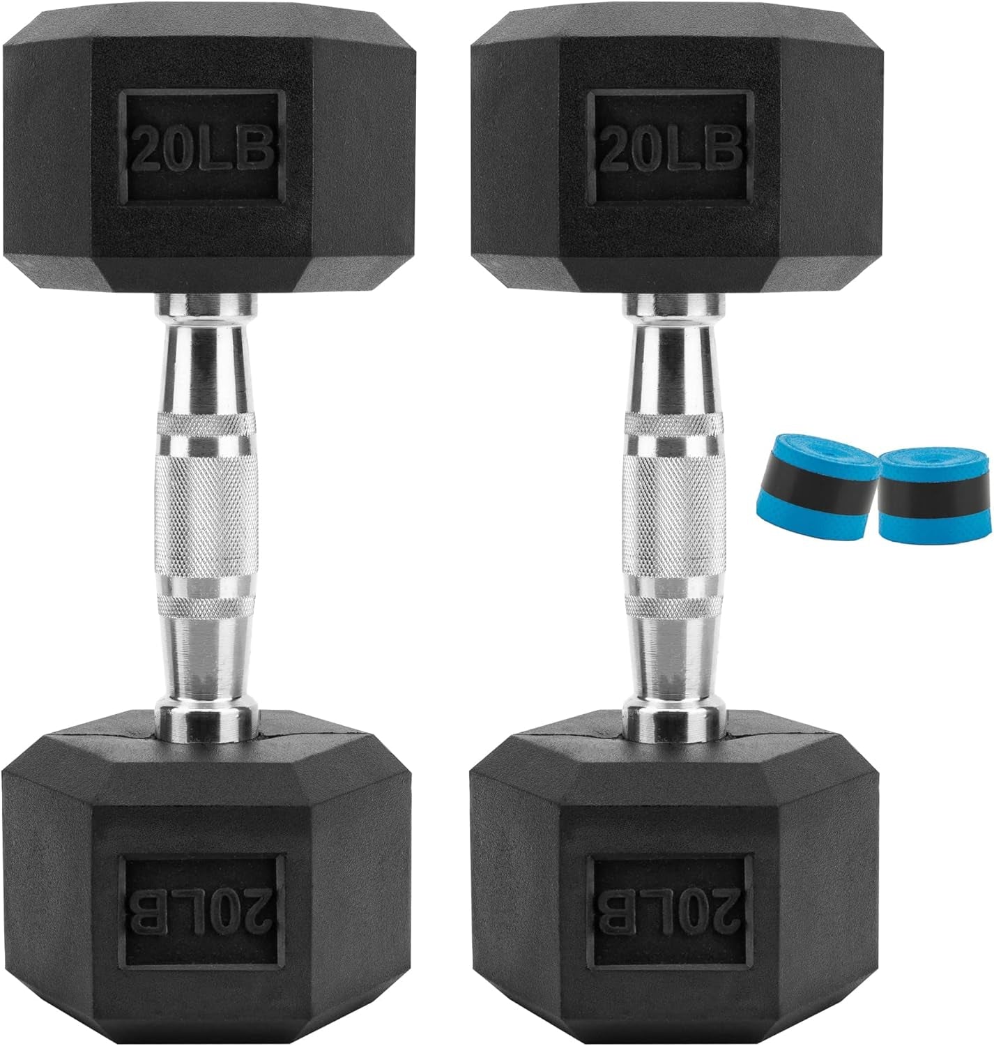 Hex Dumbbells Set of 2 Solid Iron Cast Hand Weights with Rubber Coated Dumbbell in Pairs -10Lbs 15Lb 20Lbs Exercise & Fitness with Chrome-Plated Knurled Handles for Strength Training