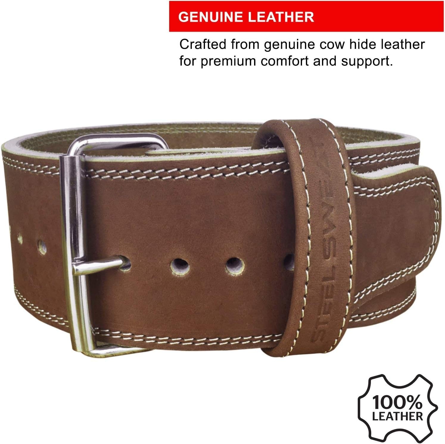 Weight Lifting Belt - 4 Inches Wide by 10Mm - Single Prong Powerlifting Belt That'S Heavy Duty - Vegetable Tanned Leather - HYDE Brown Small