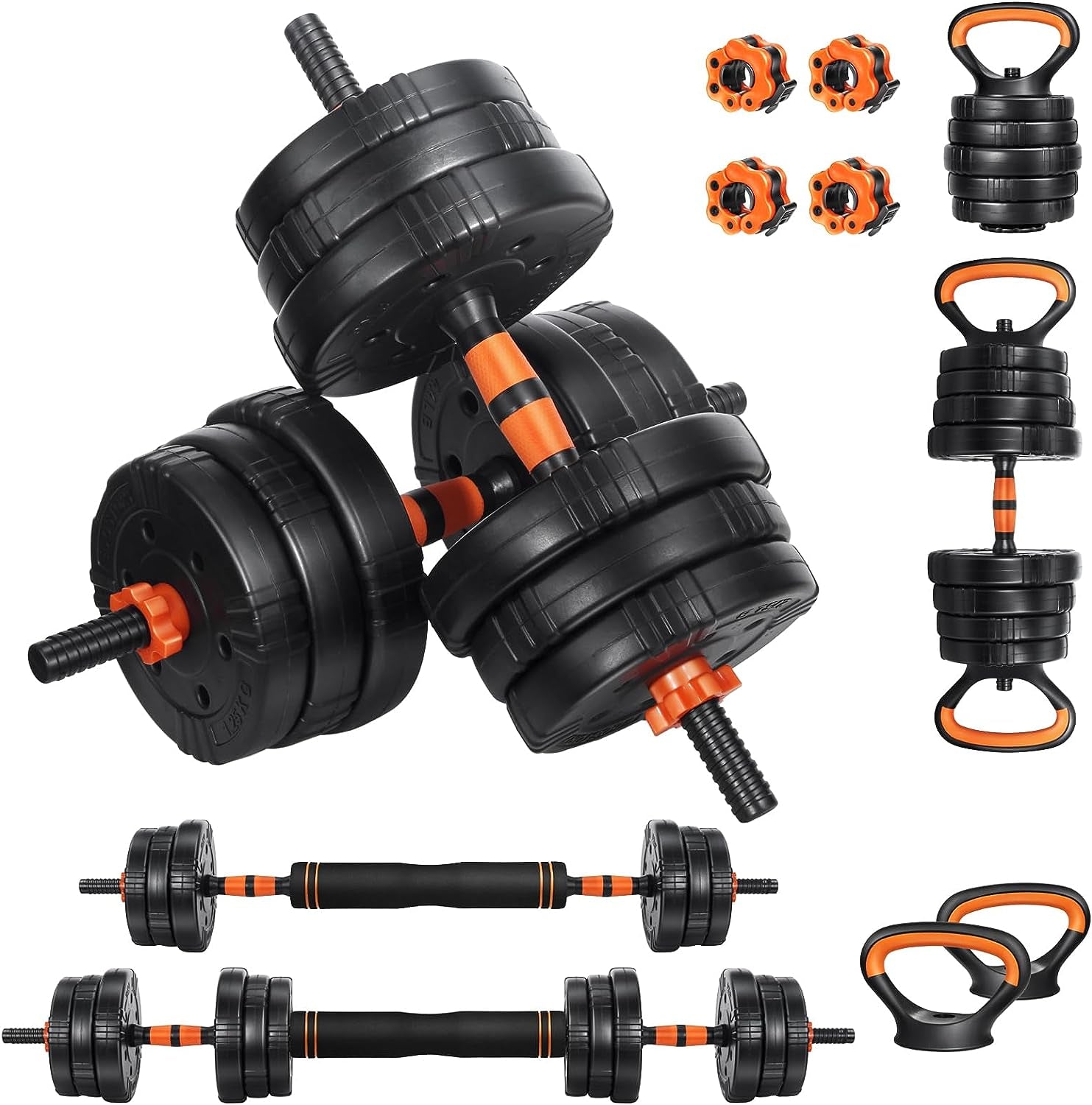 Adjustable Dumbbell Set, 22/44/66/88Lbs Free Weights, 4-In-1 Barbell & Kettlebell Set, Non-Slip Handles, Fitness for Men & Women