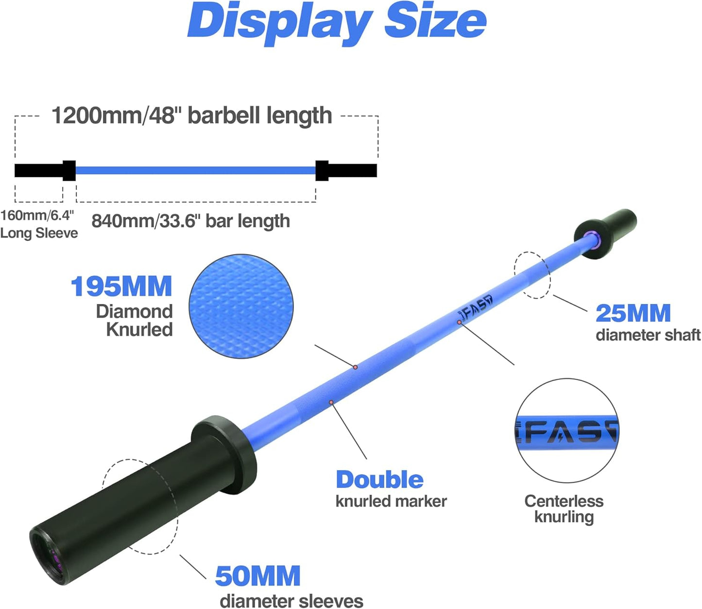 Olympic Barbell Bar 4FT Solid Chrome Barbell with Bearing, 7.2FT Home Gym 2" Weightlifting Bar, 400Lbs/1200Lbs Weight Capacity