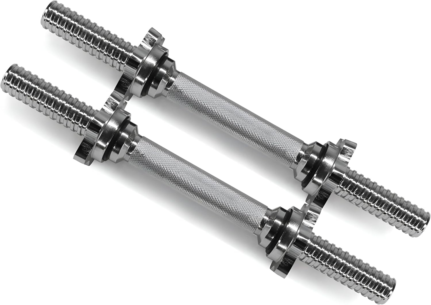Pair of Threaded Dumbbell Handles 14/16/18/24 Inch, Chrome/Rubber Grip, Fit 1” Plates, Weight Bar Connector