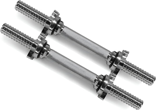 Pair of Threaded Dumbbell Handles 14/16/18/24 Inch, Chrome/Rubber Grip, Fit 1” Plates, Weight Bar Connector