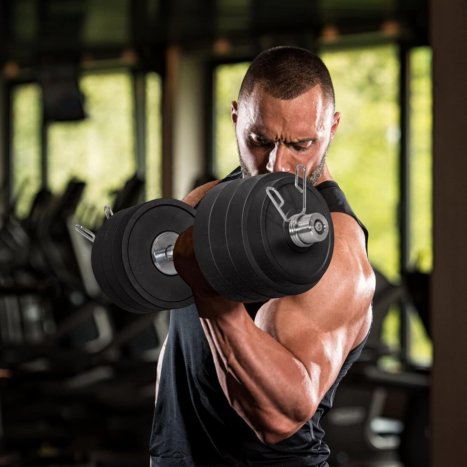 2” Olympic Dumbbell Handle –20” Long Pair of Dumbbells with Rotating Sleeves, Knurled Grips, Spring Collars Fit 2-Inch Weight Plates with Max Capacity 300Lbs Tota