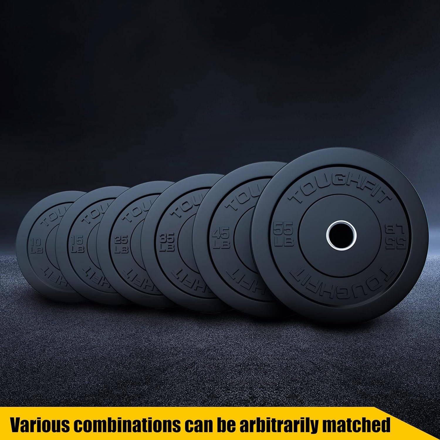 Bumper Plates with Steel Insert- Rubber 2 Inch Olympic Barbell Weightlifting Plates Set for Strength Training, Muscle Toning -Pure Black, Multi Option, Single, Pair, Set…