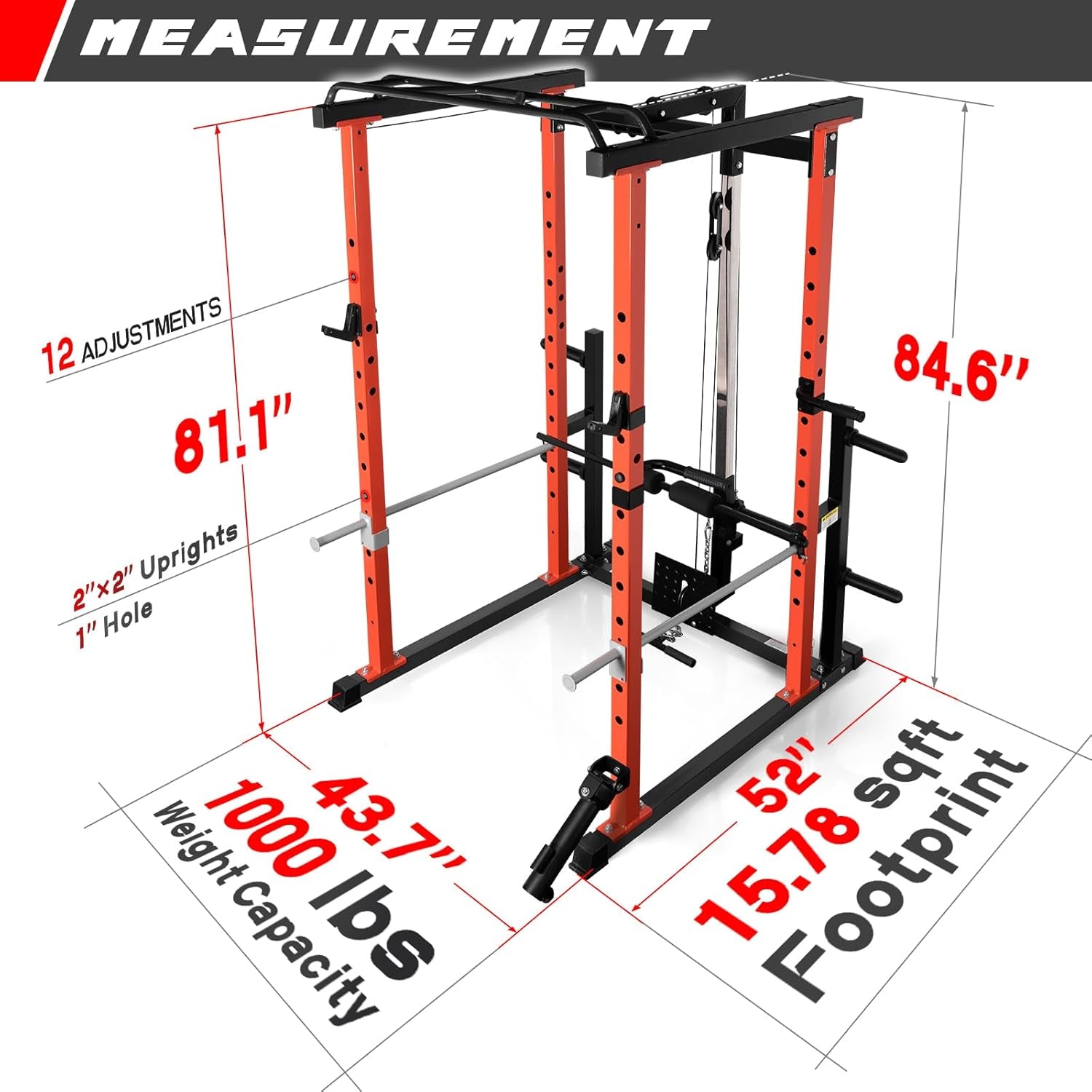 Squat Rack Power Cage Home Gym Package, Includes 1000LBS Power Rack with LAT Pull Down, Weight Bench, Rubber/Bumper Plates Set with Olympic Barbell (Package 1.2K (Rubber Plate 140Lbs))-Orange