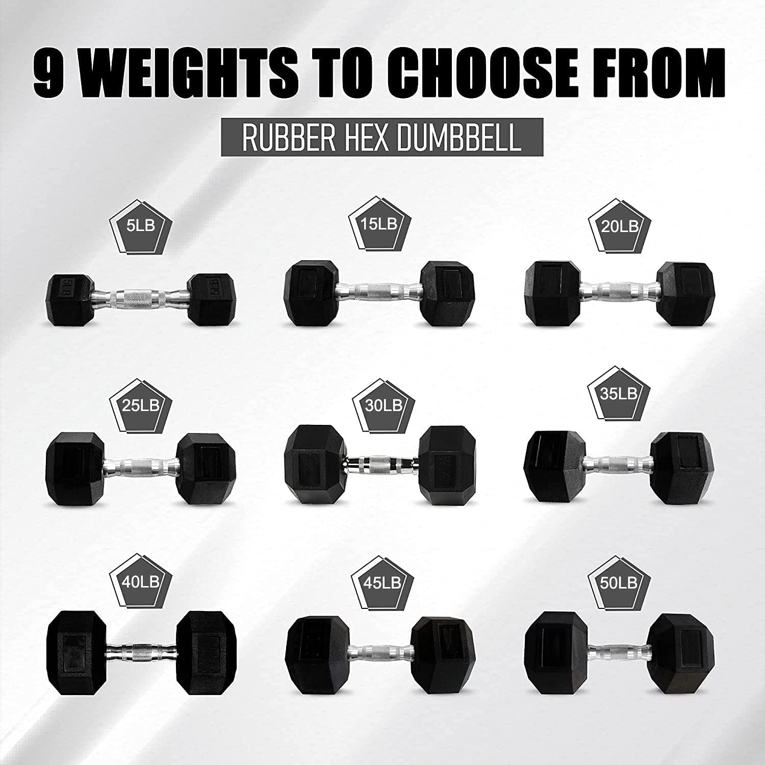 Dumbbells Free Weights Dumbbell Hand Weight Rubber Coated Cast Iron Hex Black Dumbbell Set, for Gym Equipment Workouts Strength Training for Women, Men(5 15 20 25 30 35 40 45 50Lb)