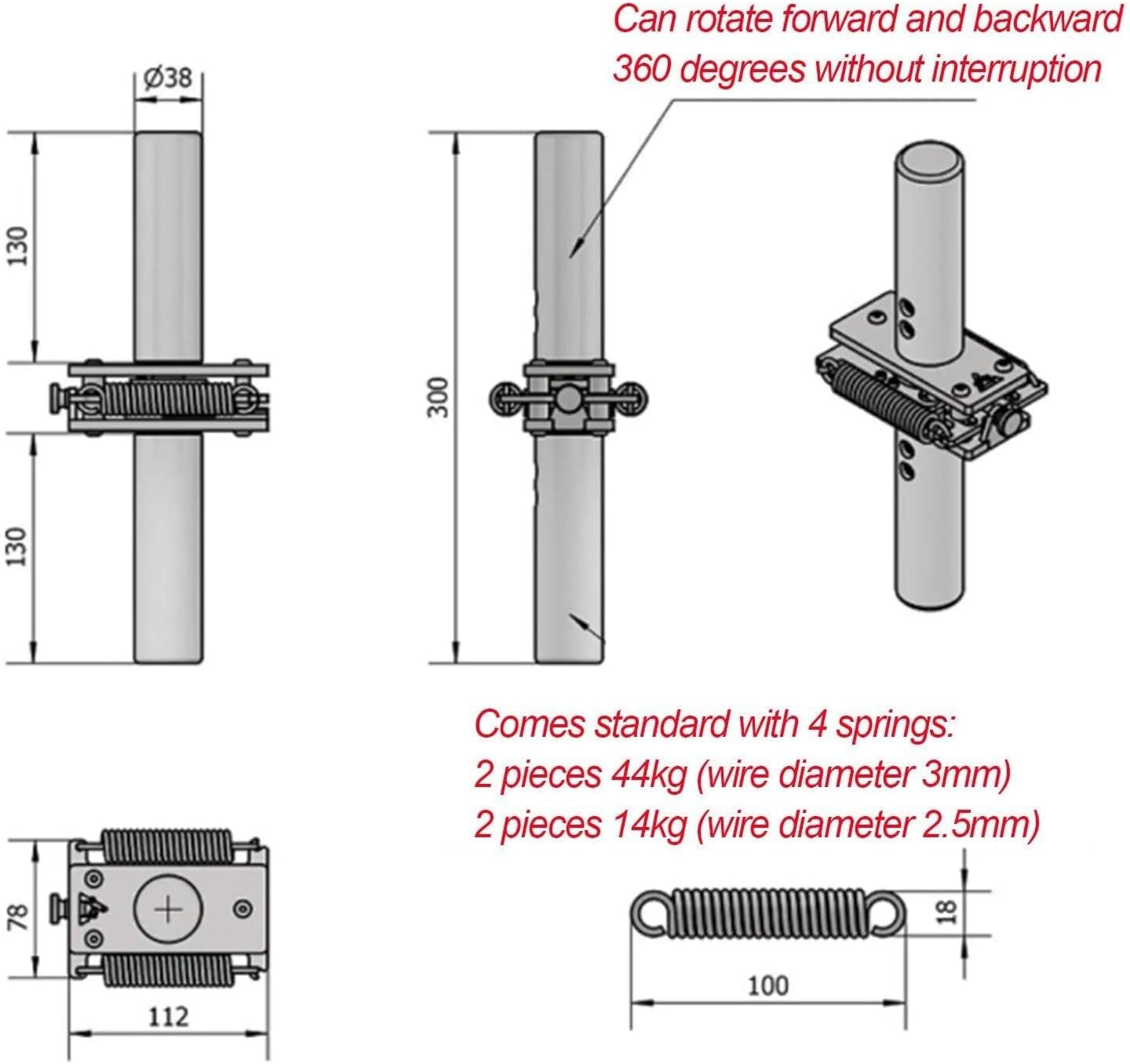 Forearm Strength Training Handles, Arm Wrestling Exercise Handles, 304 Stainless Steel + 4 Springs for Arm Professional Strength Training Equipment