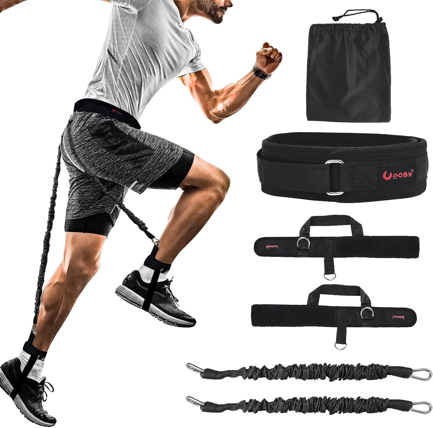 Vertical Jumping Trainer Jump Resistance Bands System Horizontal Leaping Fitness Basketball Volleyball Football Tennis Leg Agility Training (Black-60Pounds)