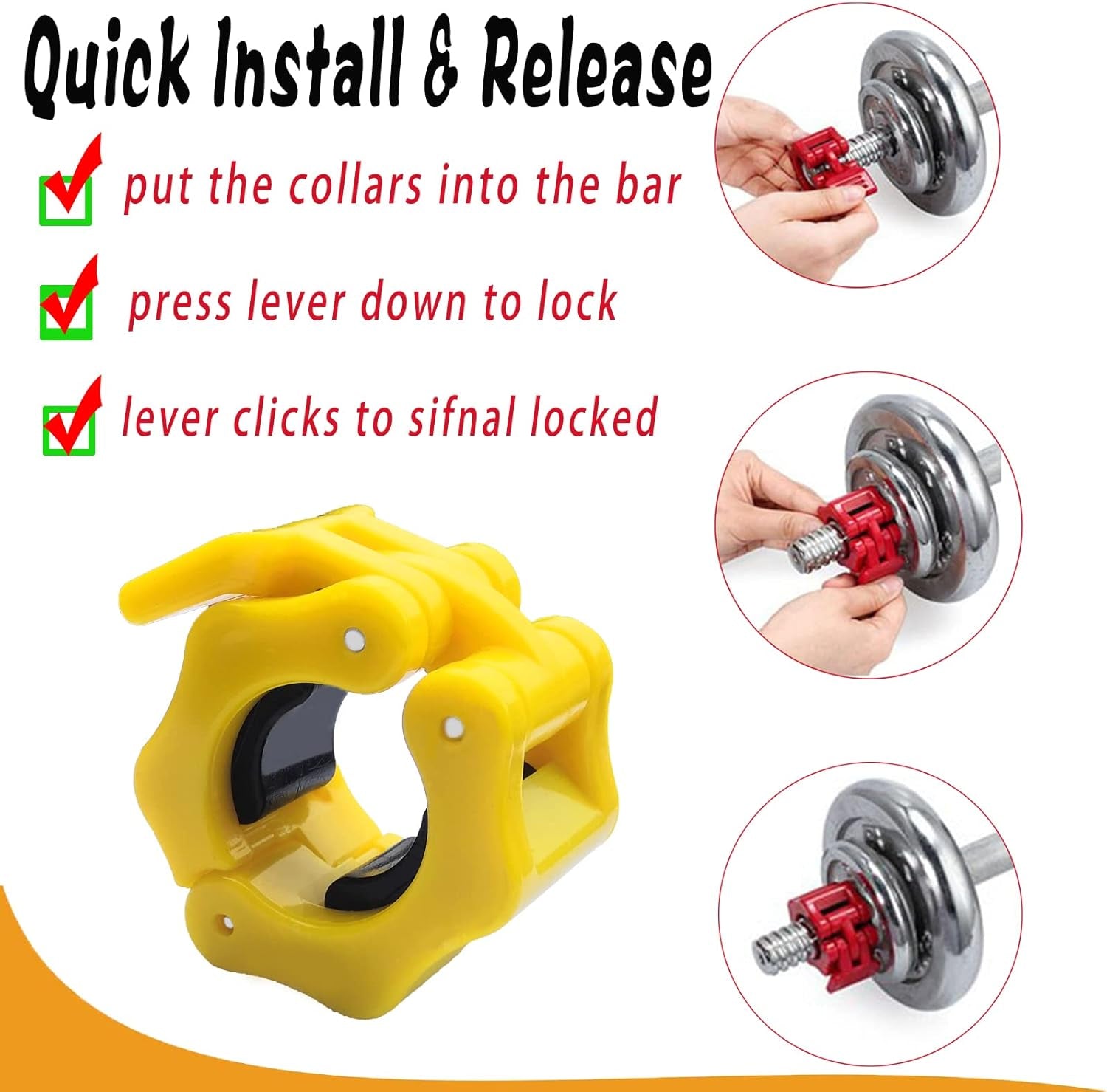 Barbell Clips Bar Clamps Collars, Weight Clips for Bar, Quick Release Barbell Collars 1 Inch - Clamps for Weightlifting Bar for and Training Strength【 Pair 】 (Yellow1)…