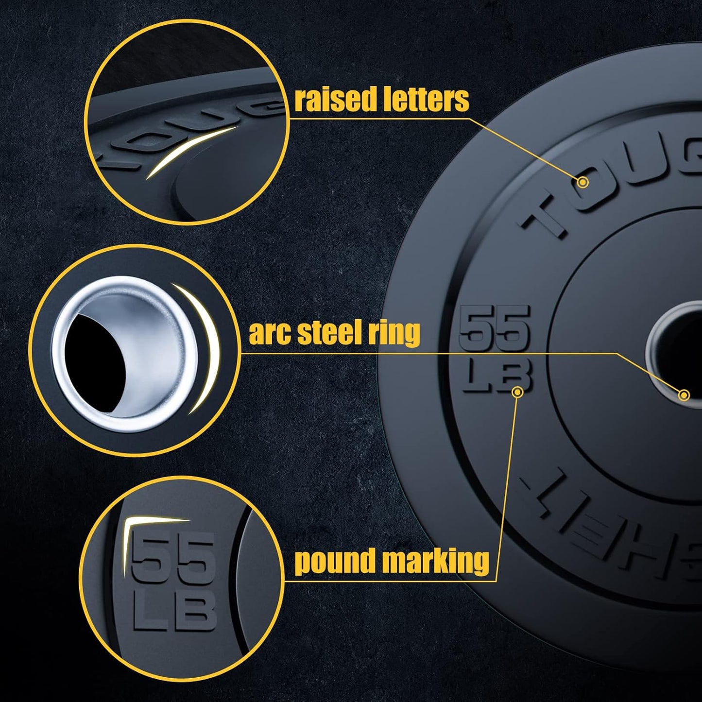 Bumper Plates with Steel Insert- Rubber 2 Inch Olympic Barbell Weightlifting Plates Set for Strength Training, Muscle Toning -Pure Black, Multi Option, Single, Pair, Set…