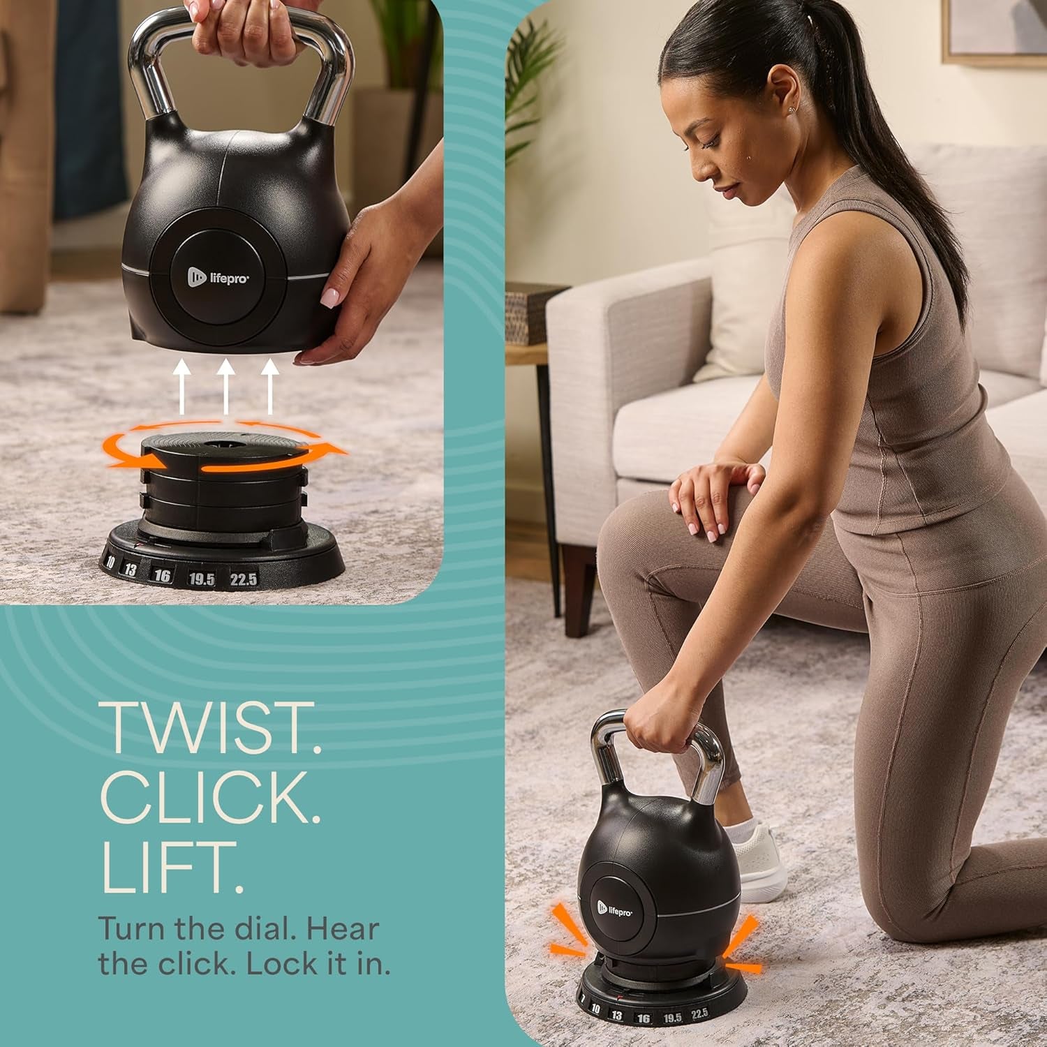 Adjustable Kettlebell - 7In1 Kettlebells Weight with Quick-Select Dial & Safety Lock – Choose 22.5 Lb or 44 Lb – Compact Space Saving for Strength Training & Full Body Workouts