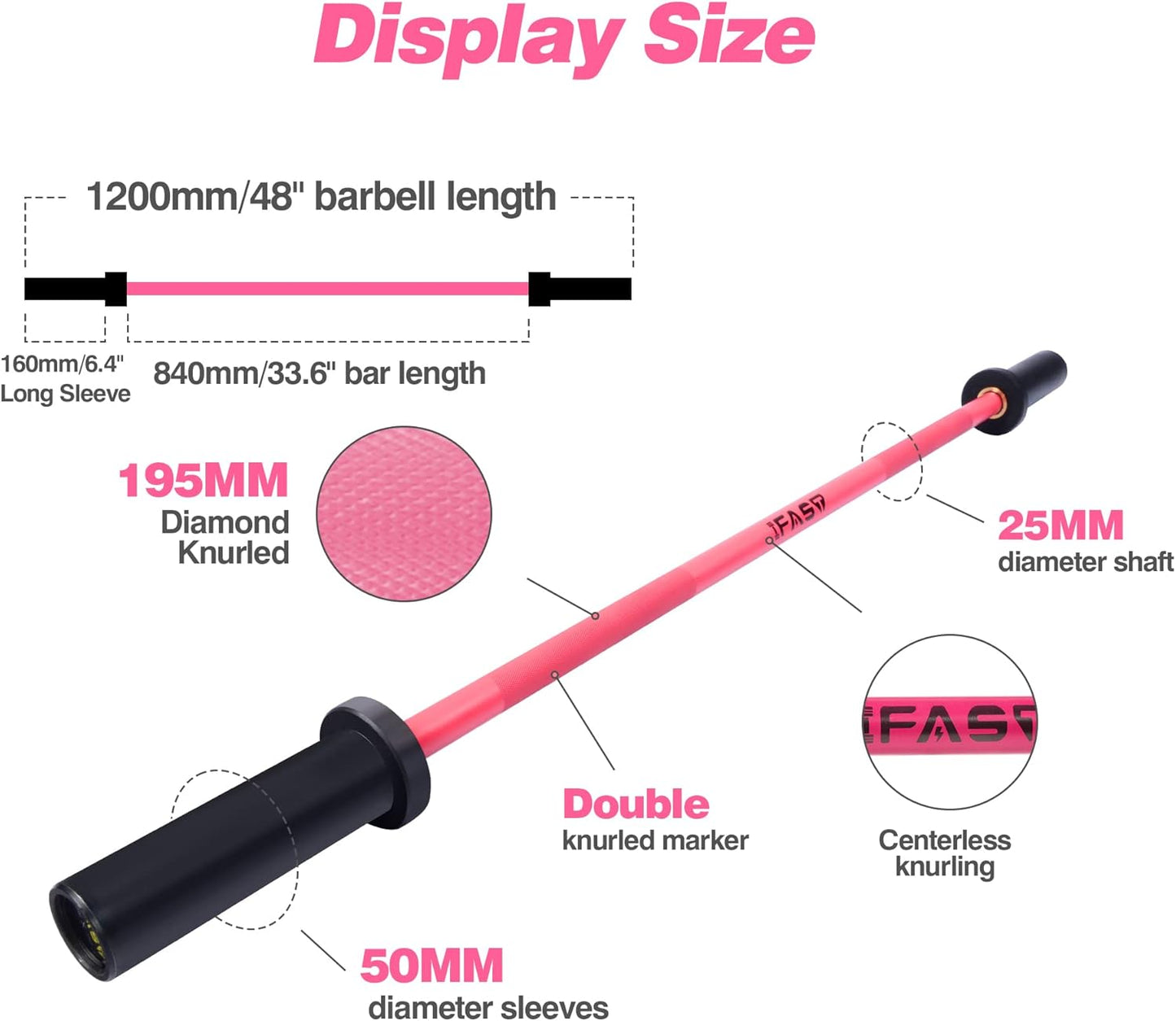 Olympic Barbell Bar 4FT Solid Chrome Barbell with Bearing, 7.2FT Home Gym 2" Weightlifting Bar, 400Lbs/1200Lbs Weight Capacity