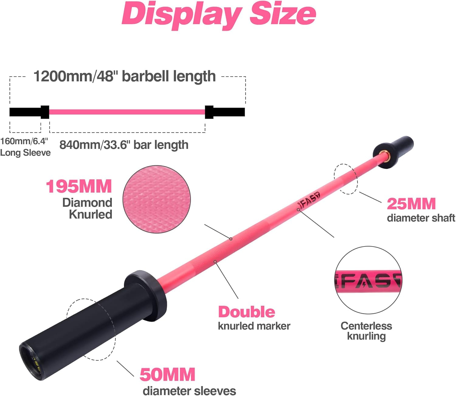 Olympic Barbell Bar 4FT Solid Chrome Barbell with Bearing, 7.2FT Home Gym 2" Weightlifting Bar, 400Lbs/1200Lbs Weight Capacity